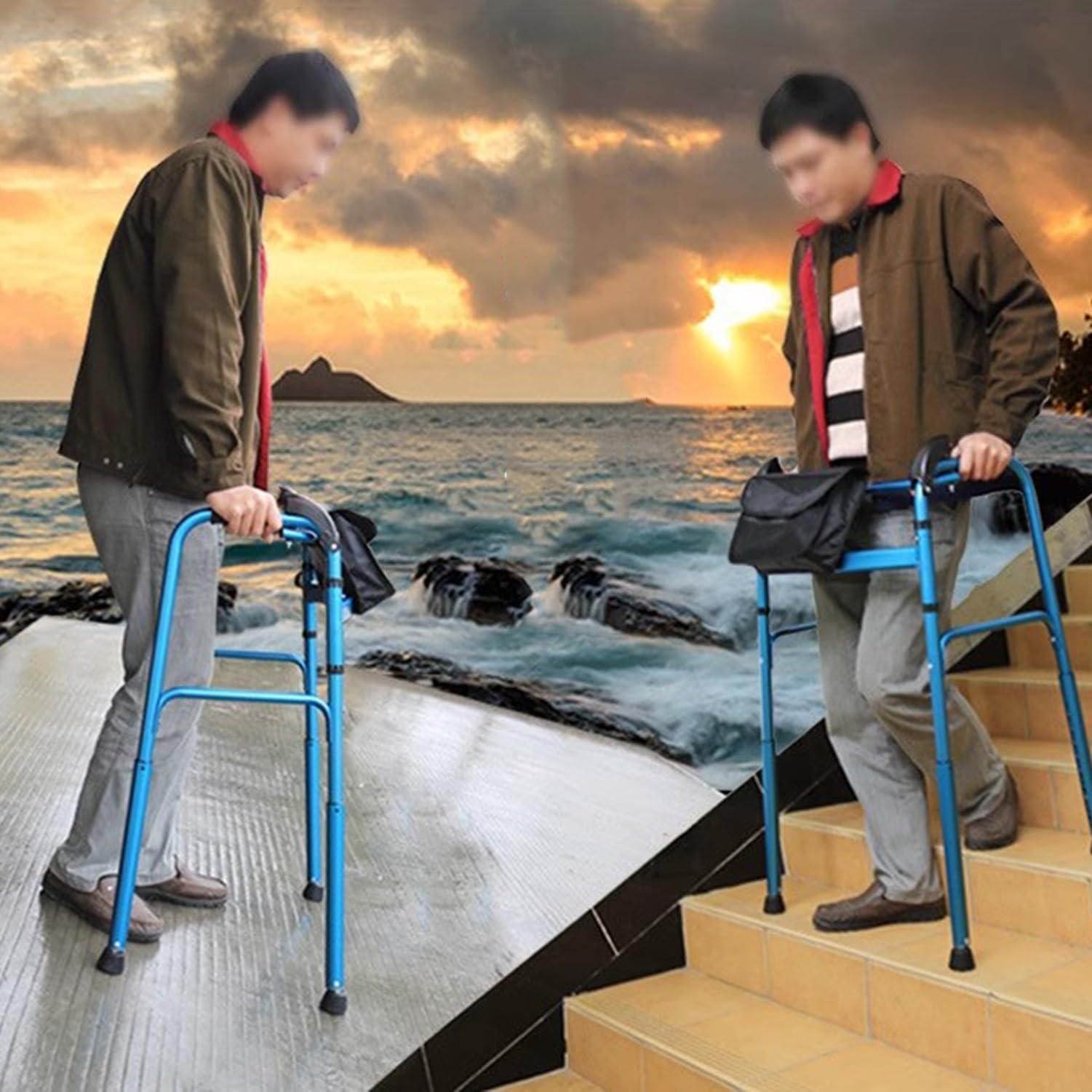 Wzmazingly Wzmazingly Stair Climbing Aid Walking Frame, Foldable Lightweight Aluminium Walker Mobility Aid for Seniors, Adjustable Height