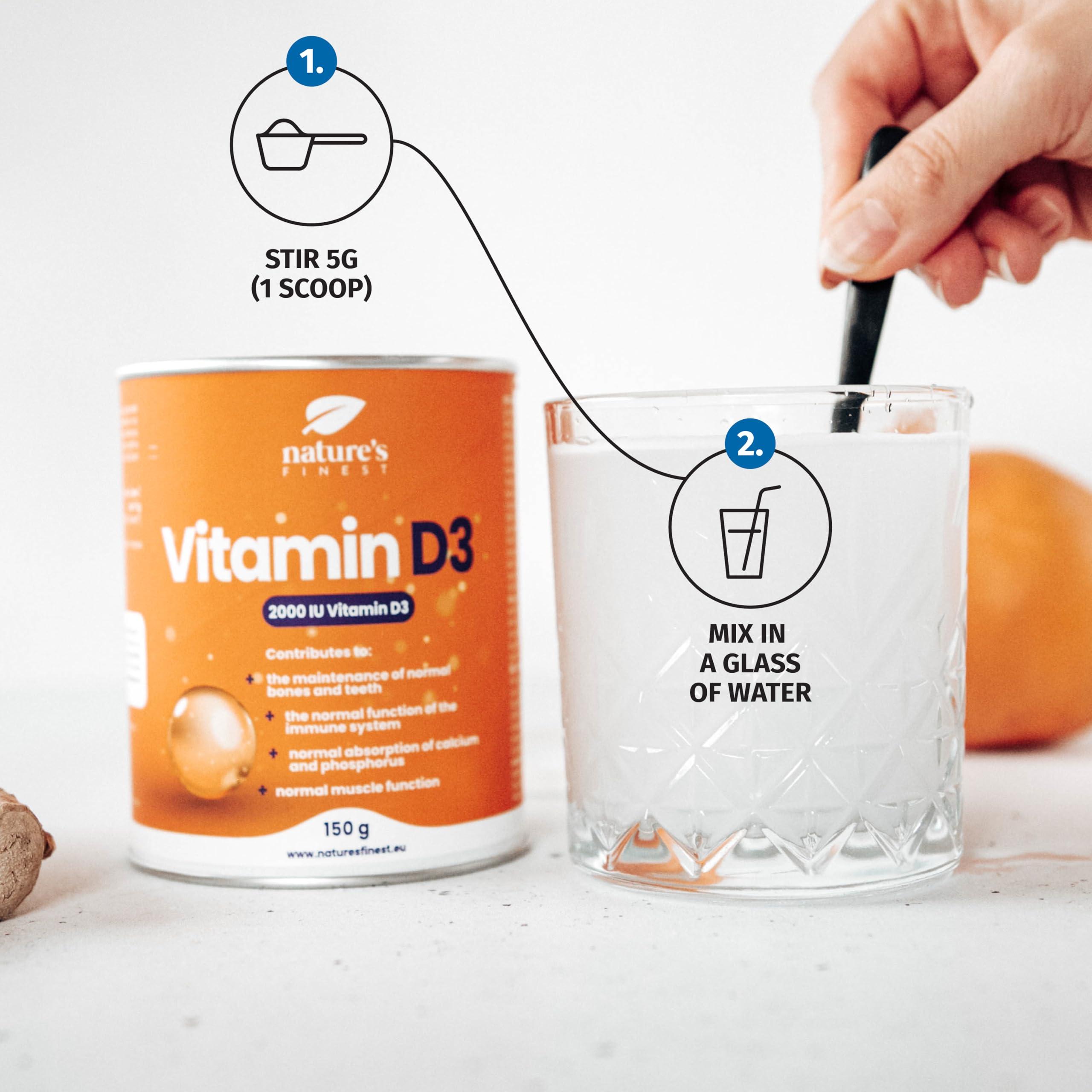 Nature's Finest by Nutrisslim High Dose Vitamin D3 Powder for Adults, No Sugar, Lemon Taste, Supports Immune System, Healthy Bones and Teeth, and Muscle Function