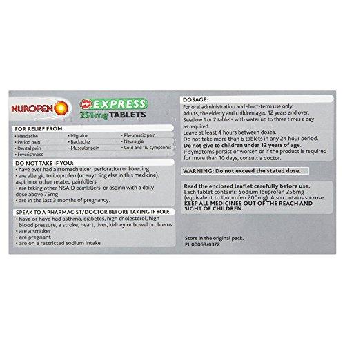 Nurofen Nurofen Express Ibuprofen 256mg, 16 Tablets - Pain, Sinus, Migraine, Headache, Toothache Relief, Long Lasting Cold & Flu Solution
