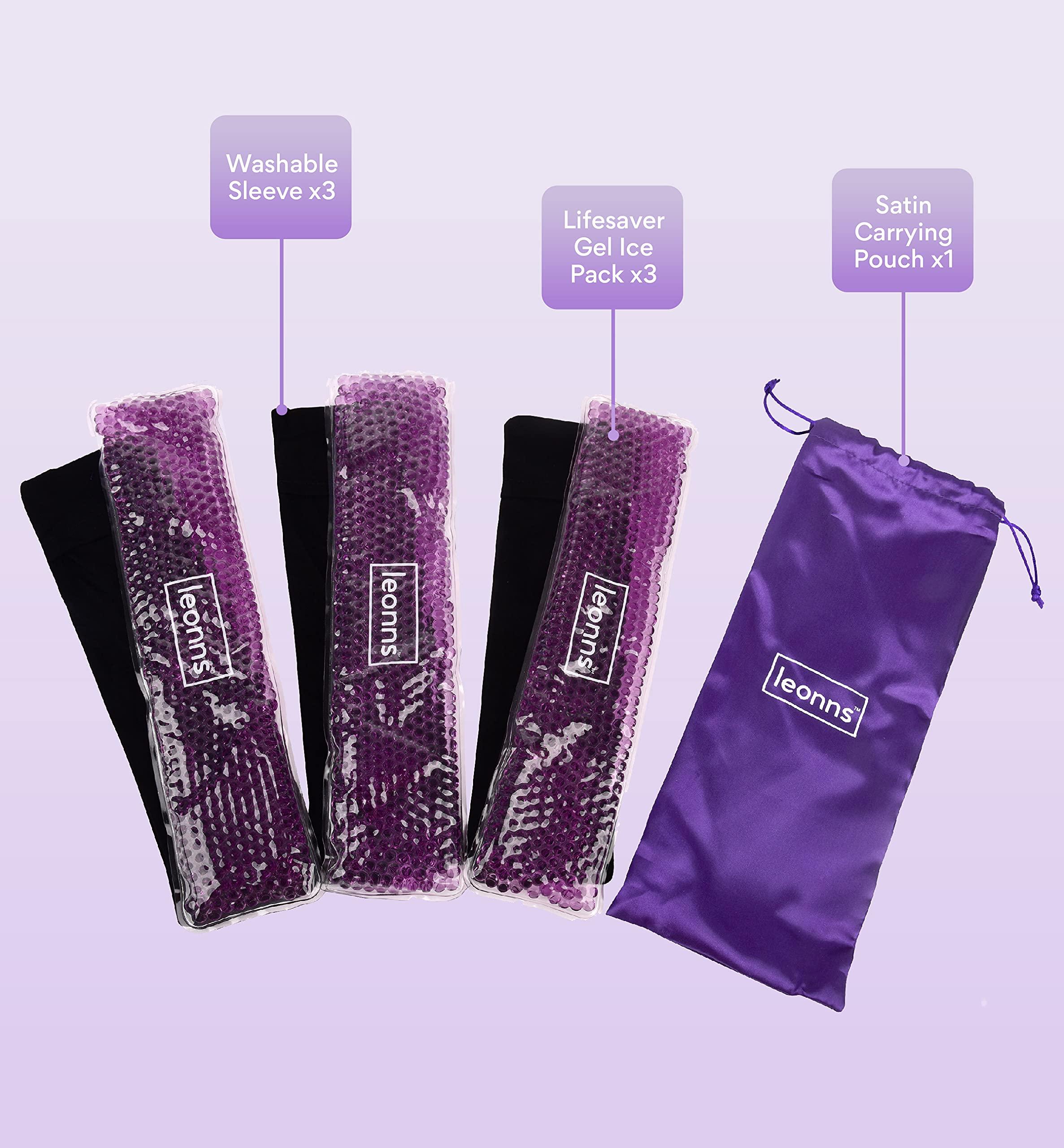 LEONNS Reusable Perineal Ice Packs for Postpartum - 3 Postpartum Ice Packs with Soft Satin Sleeves- Post Partum Relief Ice Pads with 2 in 1 Hot or Cold Pack Functionality