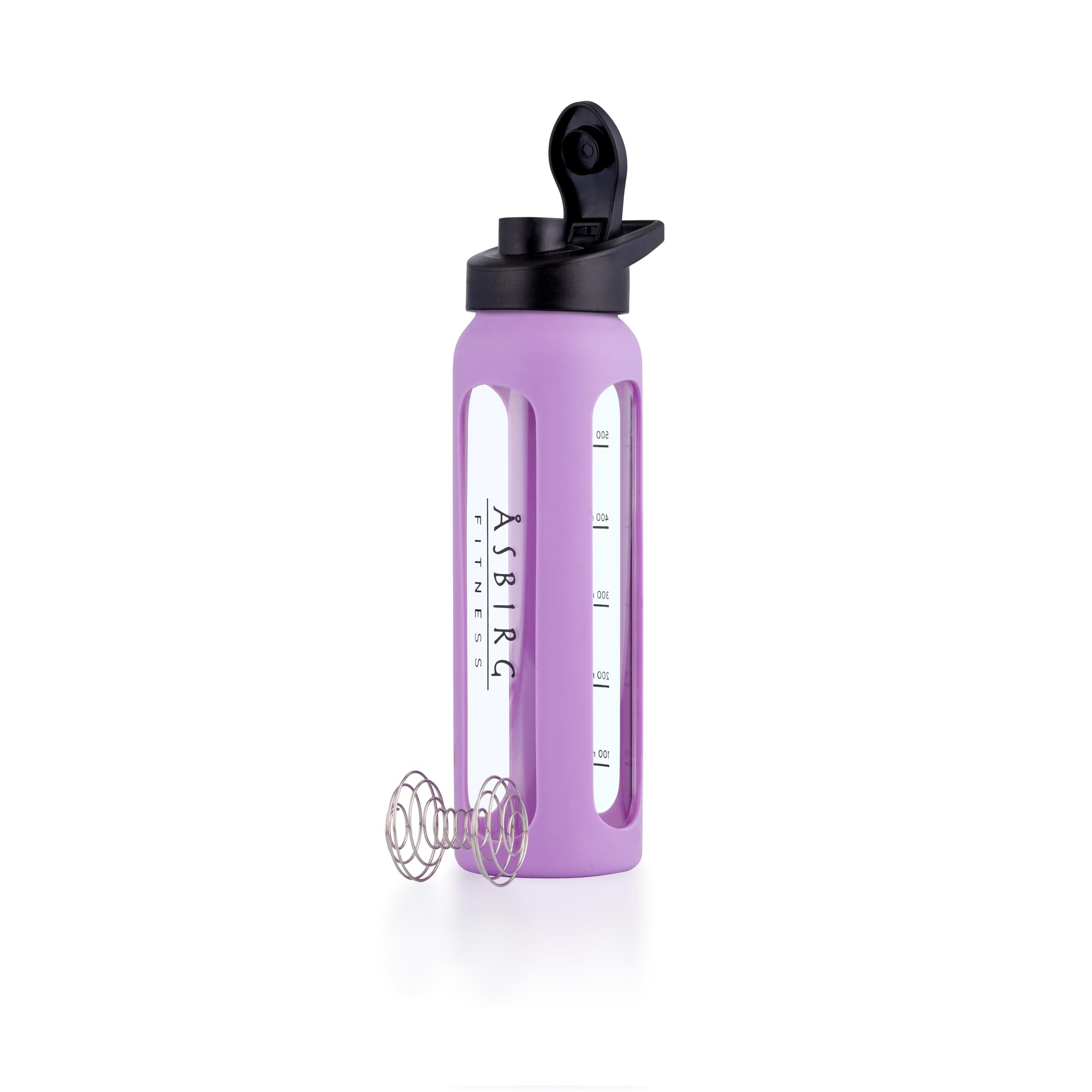 Asbirg Asbirg Fitness | Glass Protein Shaker | Protein Shaker | Drinking Bottle | with Spiral Ball | Pastel Purple
