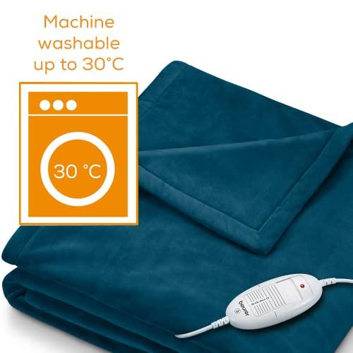 Beurer Beurer HD 75 Ocean Electric Blanket, Cuddly Soft Heat Blanket, 6 Temperature Settings, Machine Washable, with Automatic Shut-Off and Extra Safe, Teal, 180 x 130 cm