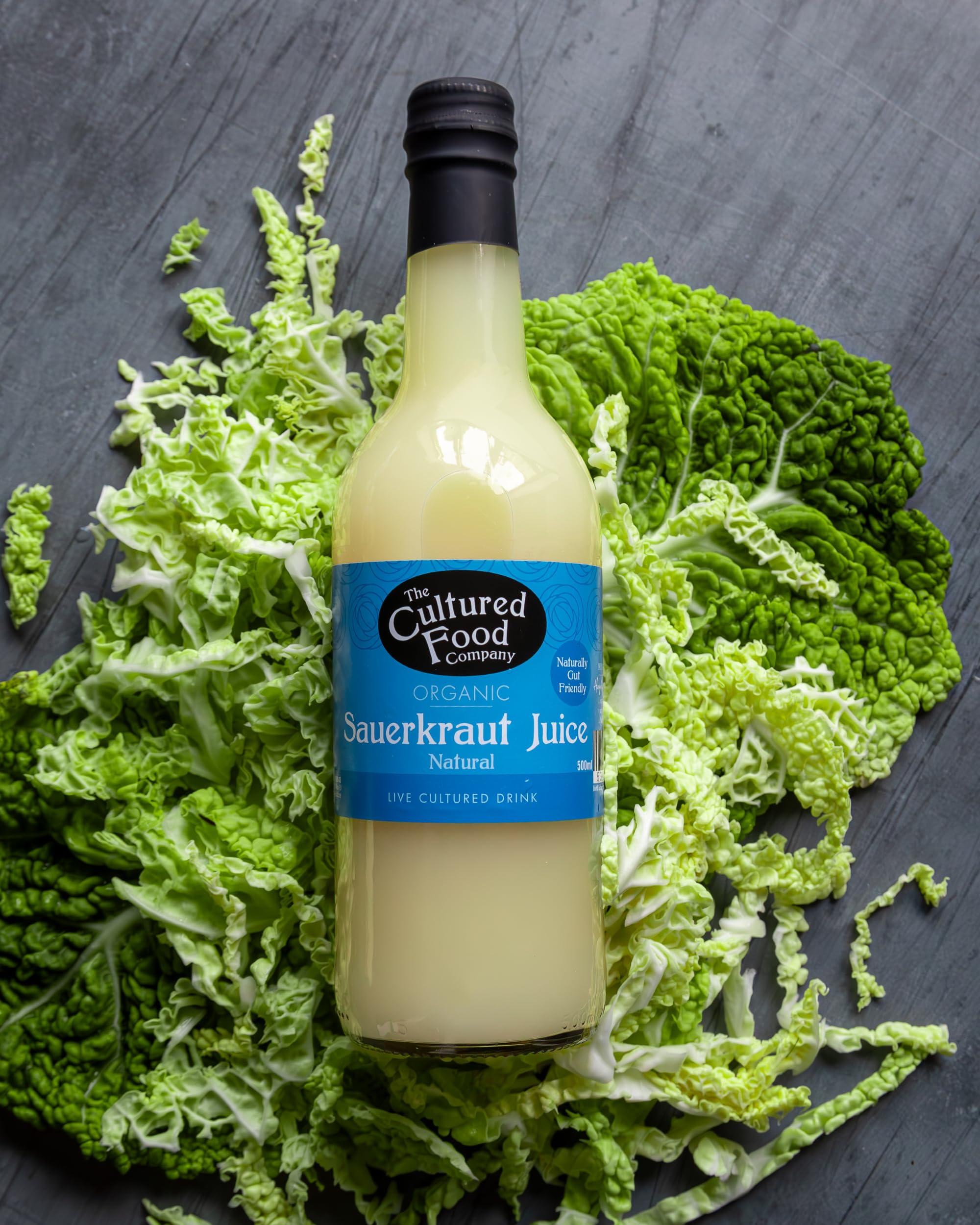 The Cultured Food Company The Cultured Food Company Organic Natural Sauerkraut Juice 2 x 500ml Unpasteurised Raw Fermented Cabbage Probiotic Drink for Gut Health Detox Juice No Preservatives Irish Made
