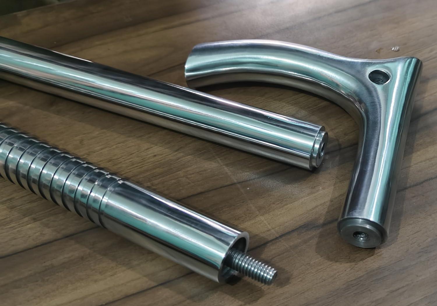 FreshCart Basics Aluminum Tactical Walking Stick Cane The Remarkable V Curved Handle Steamp - 37 inch, SILVER