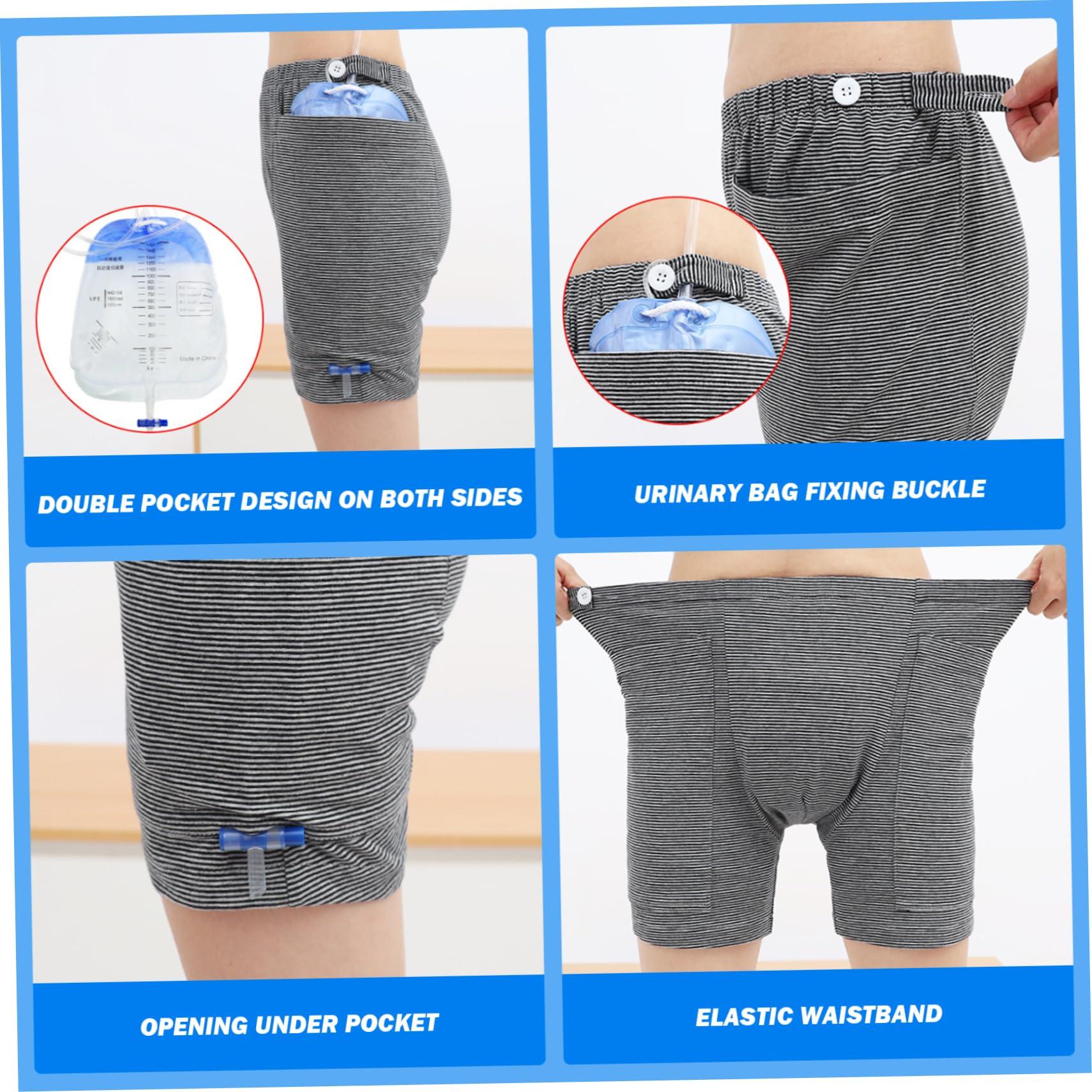 Baobiutin XL-Catheter Pants for Men,Catheter Underwear for Men with Elastics Cotton Catheter Pants with 2 Pocket Concealed Nephrostomy Bag Clothing for Elderly,No Urine Bag,Catheter Underwear for Men