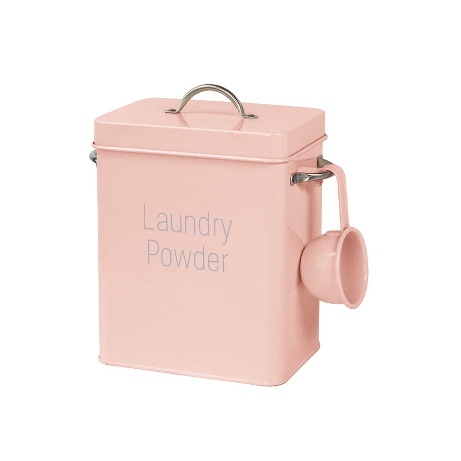 perfectshow Washing Powder Bucket Square Laundry Powder Storage Box Container, Square Washing Powder Storage Container Airtight Lid & Handles (Pink)