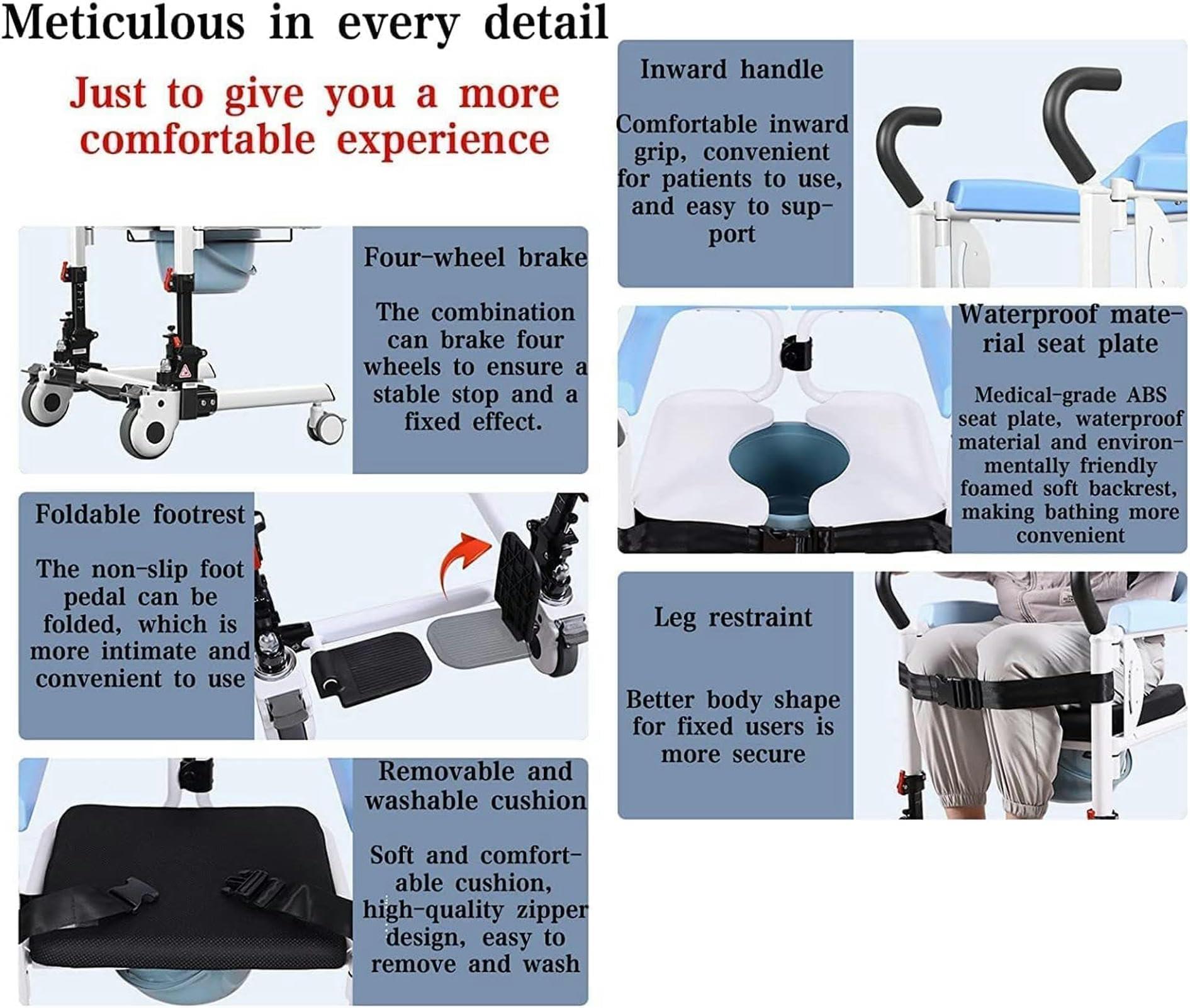 CNAOHGHN Lift for Home, Bedside Commodes Self-Service Lift Transfer Aid W/180 Split Seat, Transport Wheelchair Moving Machine for Seniors Disabled