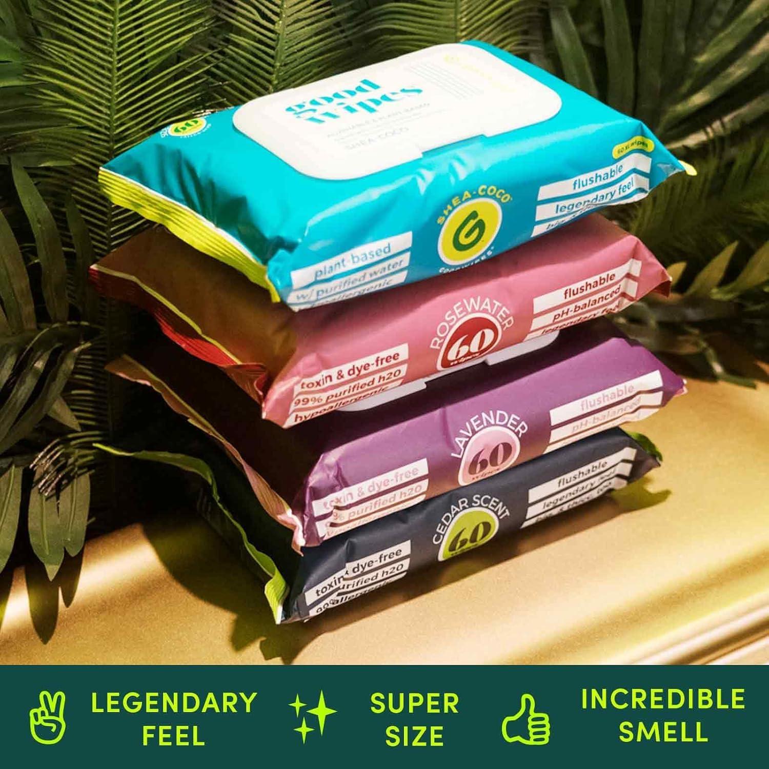 goodwipes Goodwipes Flushable & Biodegradable Wipes with Botanicals, Dispenser for At-Home Use Safe, Shea-Coco with Aloe, Septic and Sewer Safe (4 Variety Scent Pack)