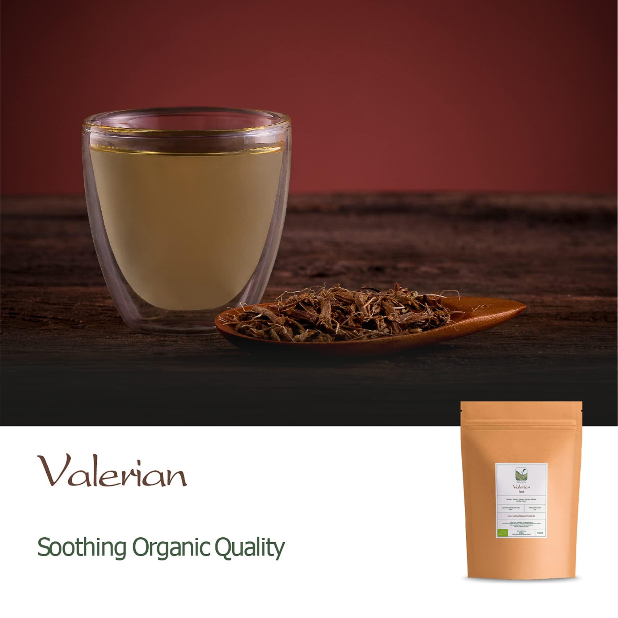 Valley of Tea Valerian Root Organic Herbal Tea - Calming and Relaxing - Good Night Rest - Valeriana Officinalis Roots 100g