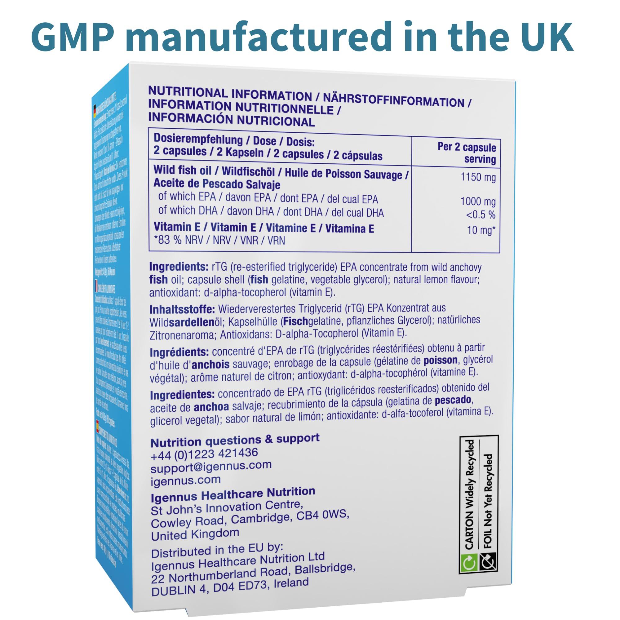 Igennus Healthcare Nutrition Igennus Pharmepa Restore, 1000mg Pure EPA Triglyceride Form Omega-3 Fish Oil, Highly Absorbable rTG Form, 90% Concentration, Wild & Sustainable, Lemon Flavour, 60 Softgels