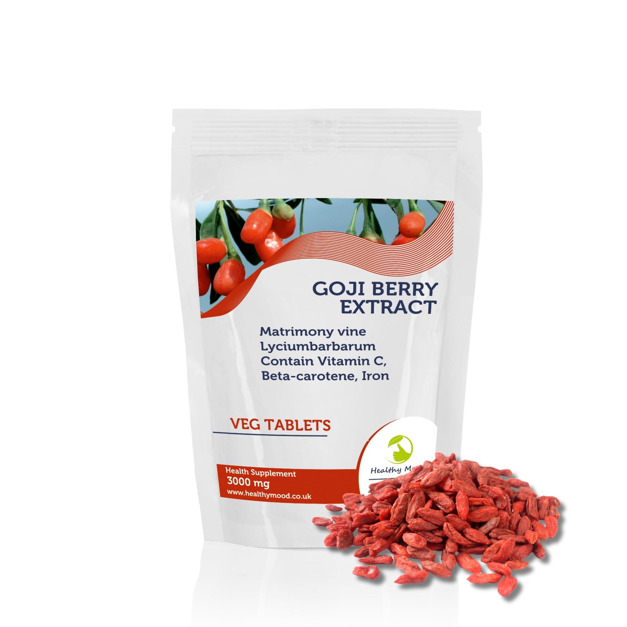 Healthy Mood Goji Berry 60 Tablets High Strength Antioxidant Supplement for Immune Support, Energy & Skin Health 100% Natural