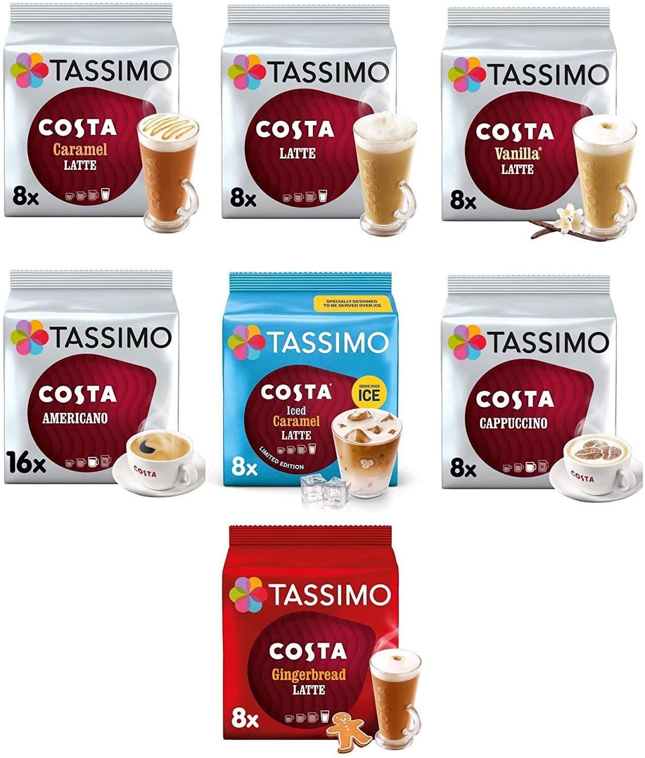 Stormbrew Tassimo Coffee, Tea, Chocolate Pods. Pick Any 5 Packs from 50+ Blends Including Kenco, Costa, Jacobs, Hot Chocolate, Chai latte, Baileys, Cadbury, Milka, Cafe Hag and More.