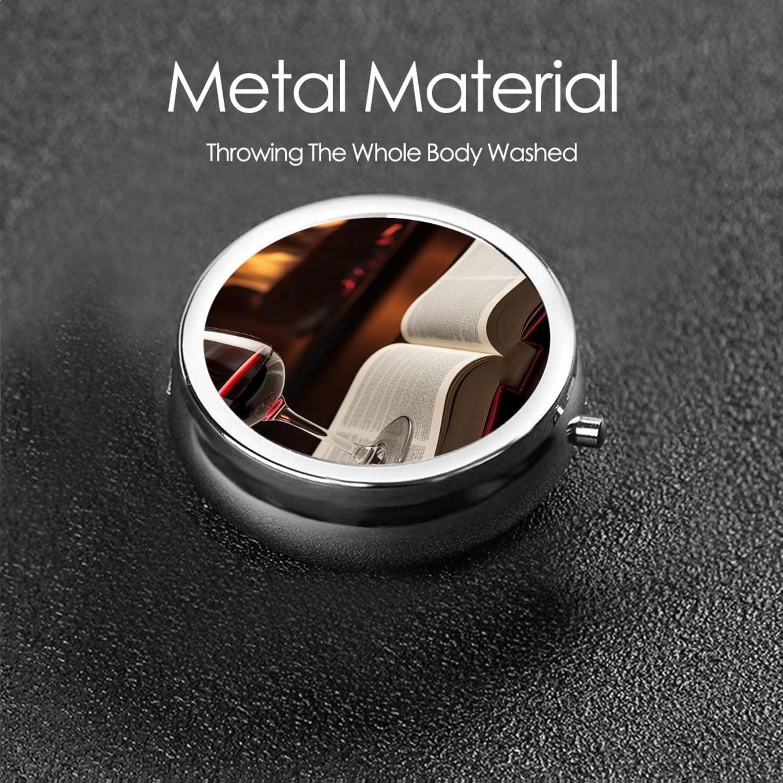 KHiry KHiry Round Pill Box Pill Case Weekly Pill Organizer with 3 Compartments Red Wine Book Pillbox Small Pill Container Portable Vitamin Holder Boxes for Supplements Medicine Organizer for Pill