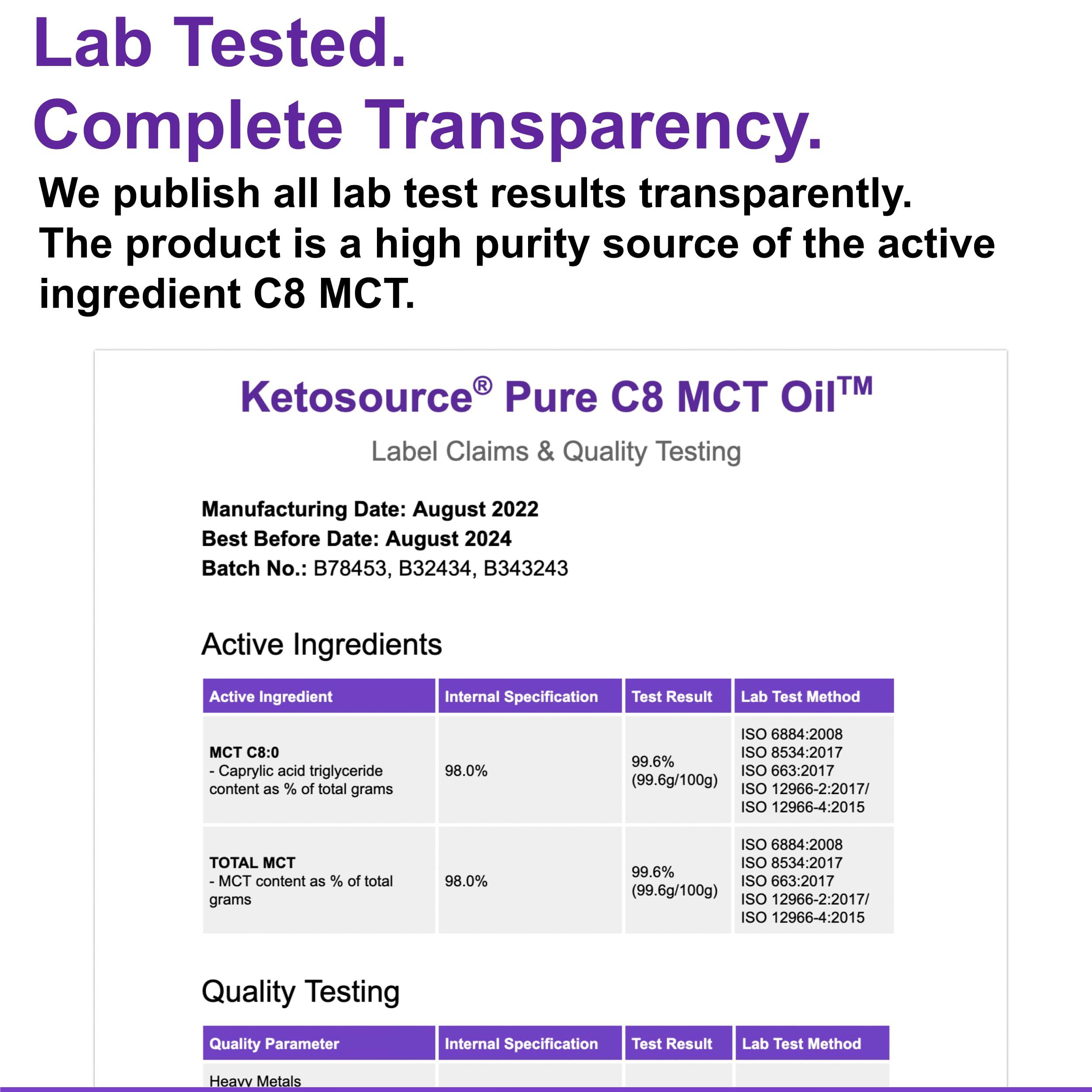 Ketosource Pure C8 MCT Oil Packets - Boosts Ketones 4X Versus Other MCTs - Highest 99%+ Purity - 100% Coconut Sourced - Lab Tested Purity - Box of 15 X 15 ml MCT Oil Sachets - Ketosource