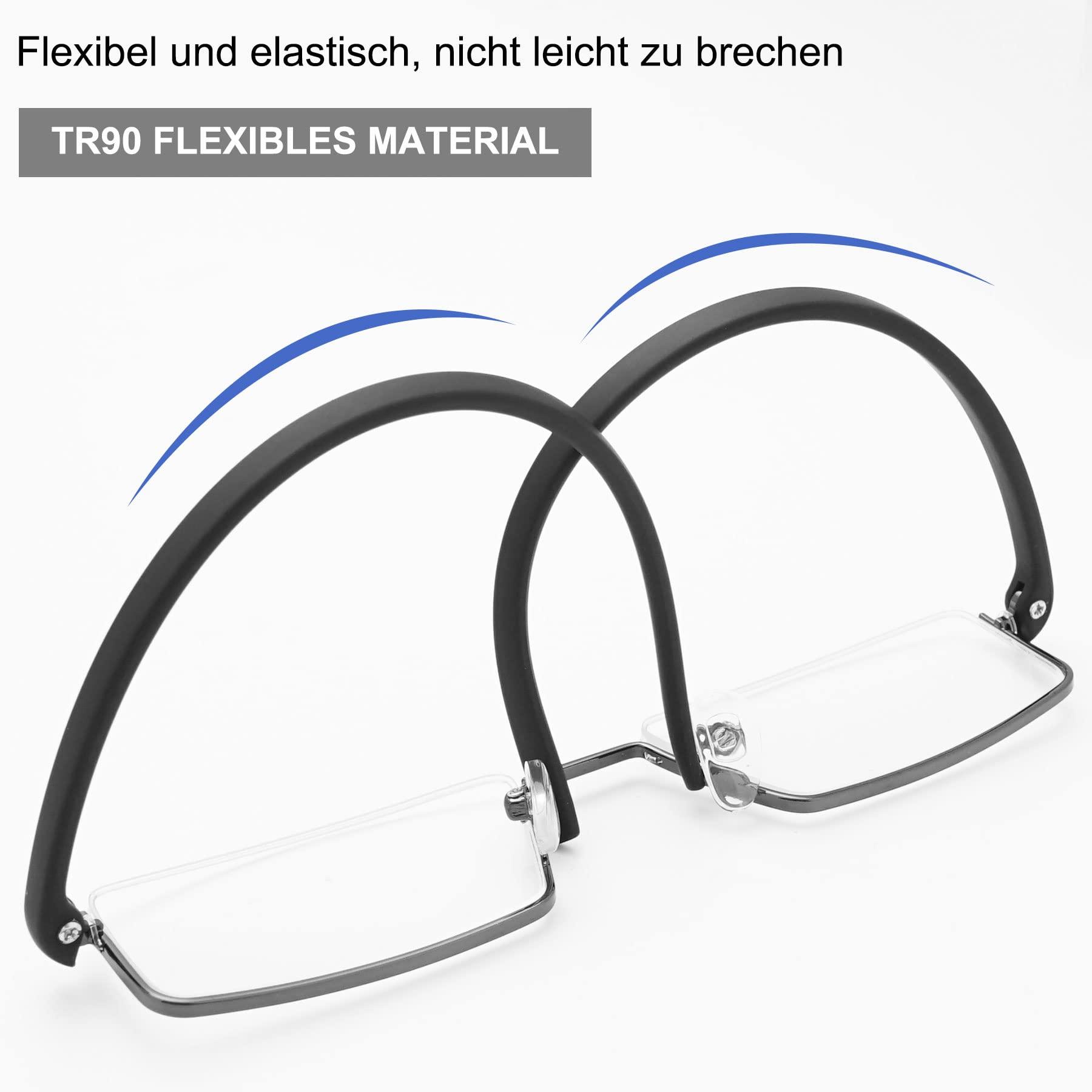 LANOMI Lanomi Rectangle Reading Glasses Metal Half Rim Flexible TR90 Arm Blue Light Blocking Reader Aid Eyeglasses with Case Black(HD Lens) 2.75