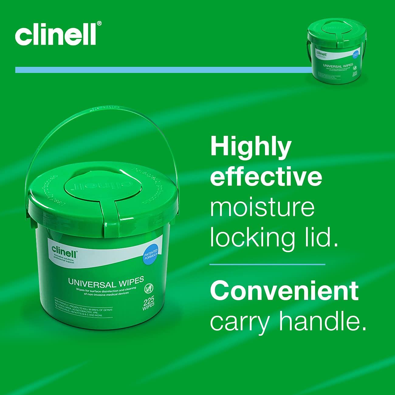 Clinell Clinell Universal Cleaning and Disinfectant Wipes for Surfaces - Pack of 4 Buckets - 225 Wipes per Pack (900 Wipes) - Multi Purpose Wipes, Kills 99.99% of Germs, Quick Action