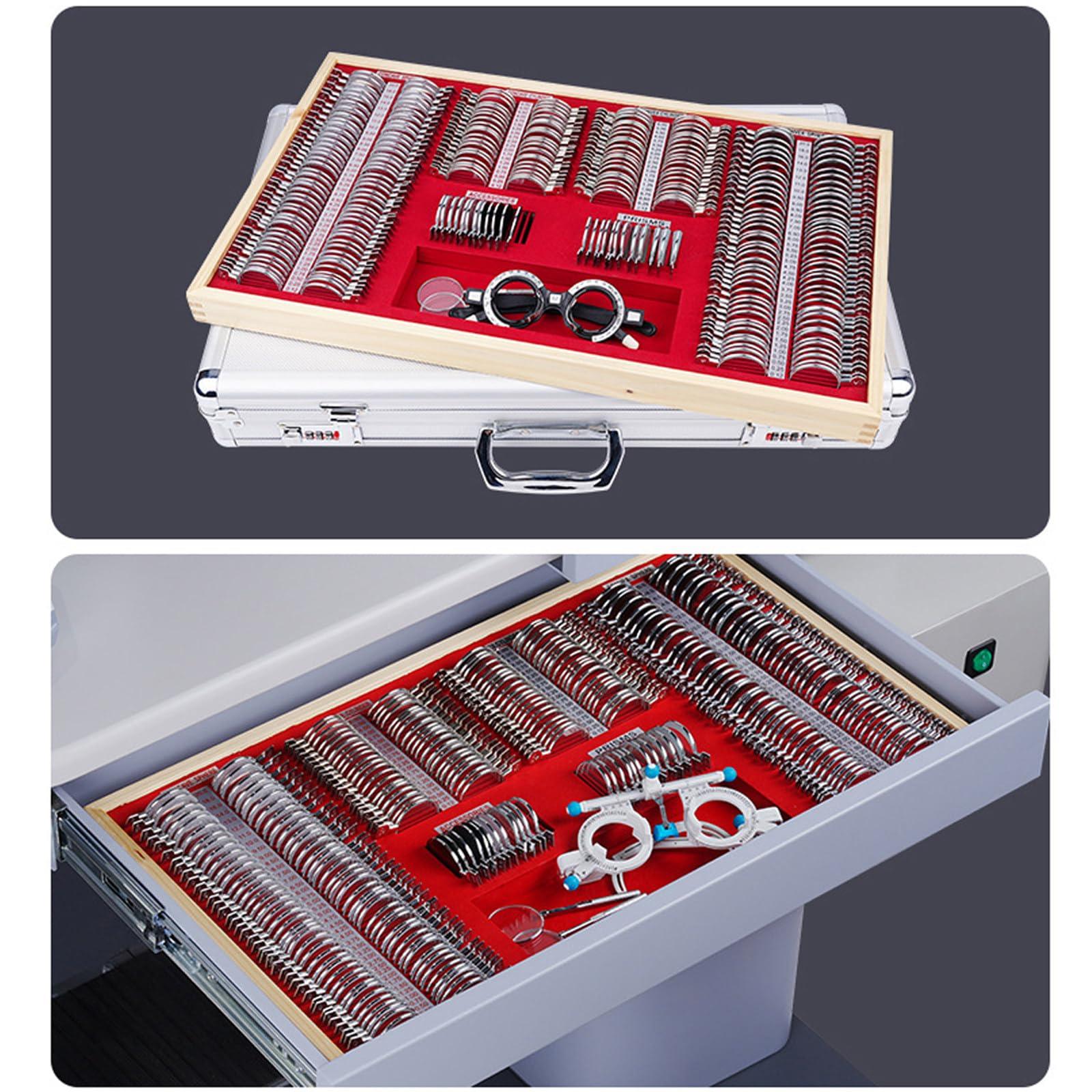 CQLXZ 266 pcs Optical Trial Lens Set Ophthalmology Optometry Kit with Metal Rims Eye Optometry Lens Kit for Check The Refractive Error, with Optometry Test Trial Frame