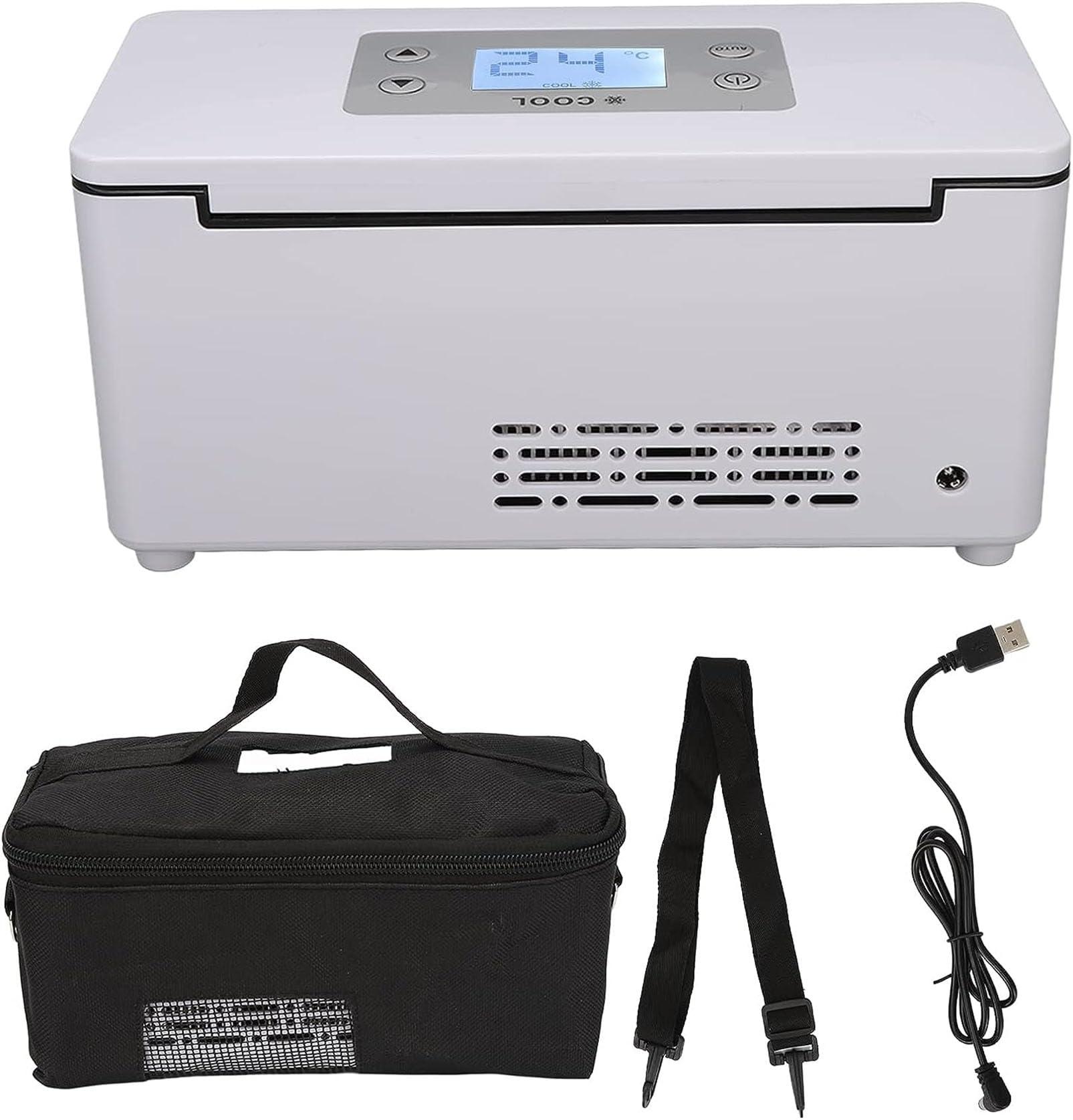 HSRG Insulin Cooler Travel Case, Mini USB Car Medicine Refrigerator with LED Display & Bag, Keeping Cooling 0-18 Rechargeable Drug Cooling Box, Home Camping Picnic Diabetic Fridge