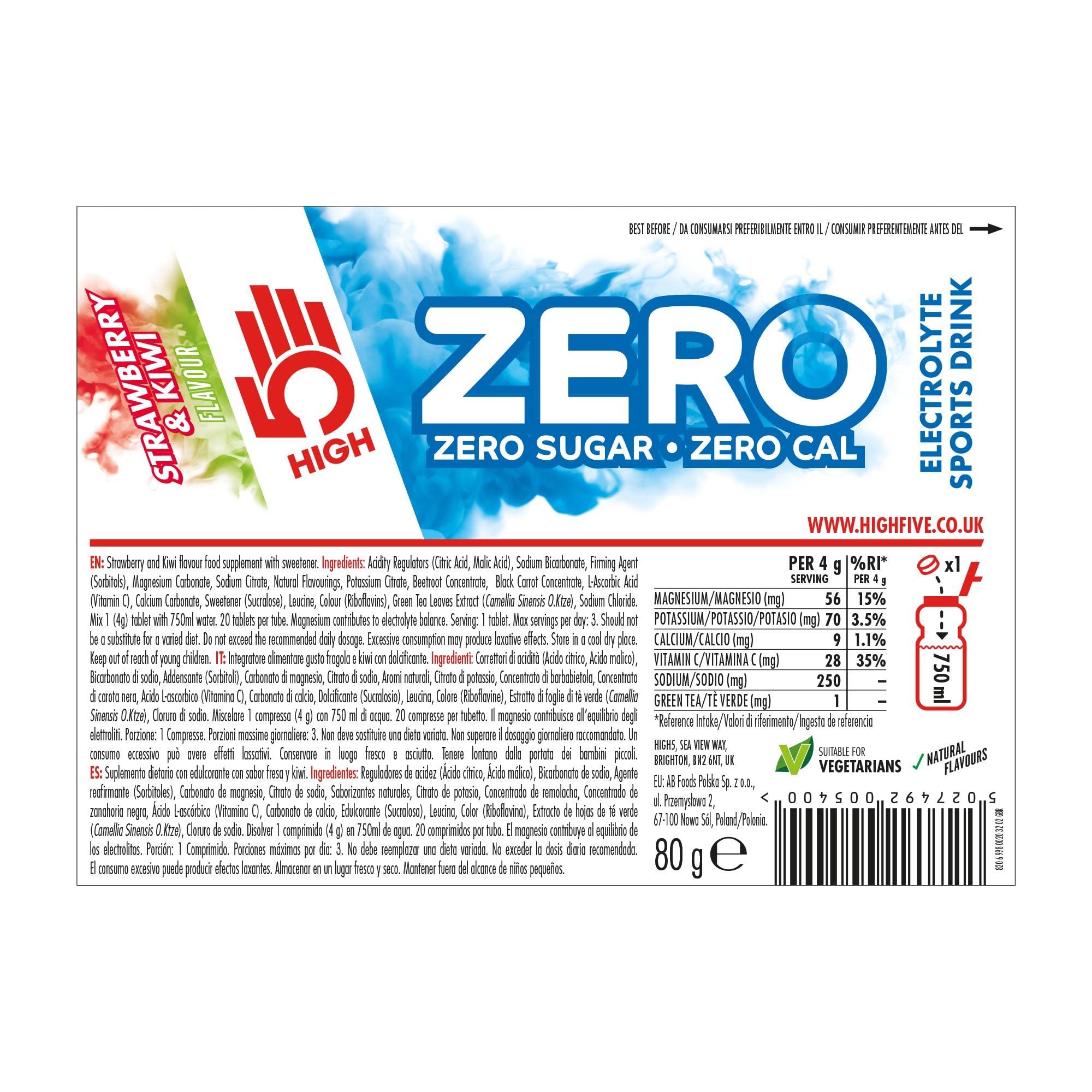 HIGH5 HIGH5 ZERO Electrolyte Tablet - Hydration Tablets Enhanced with Vitamin C - 0 Calories & Sugar Free - Boost Hydration, Performance & Wellness - Strawberry & Kiwi, 160 Tablets (20x, Pack of 8)
