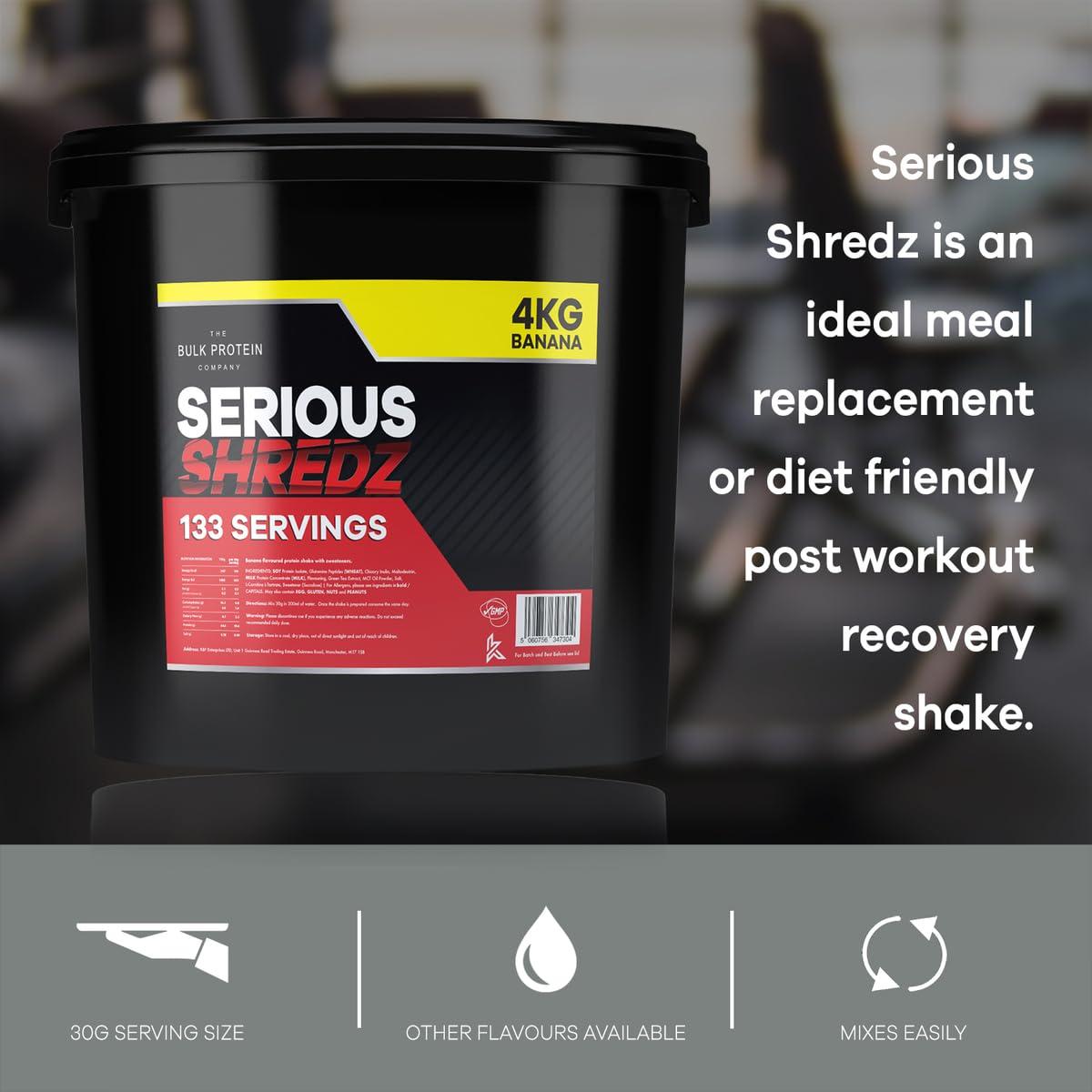 The Bulk Protein Company Serious Shredz 4kg Diet Whey Protein Powder Contains L-Carnitine L-Tartrate and Green Tea Extract Supports Lean Muscle Growth, 133 Servings The Bulk Protein Company (Banana)