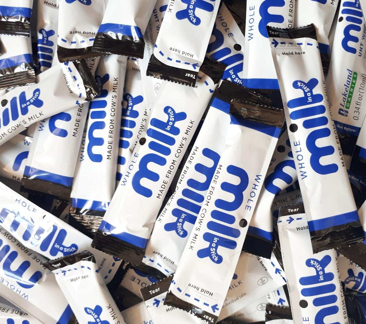 AB.GROCERIES 55x Whole UHT Milk Sticks 10ml Individually Wrapped Pouches Portions Sachets Lakeland