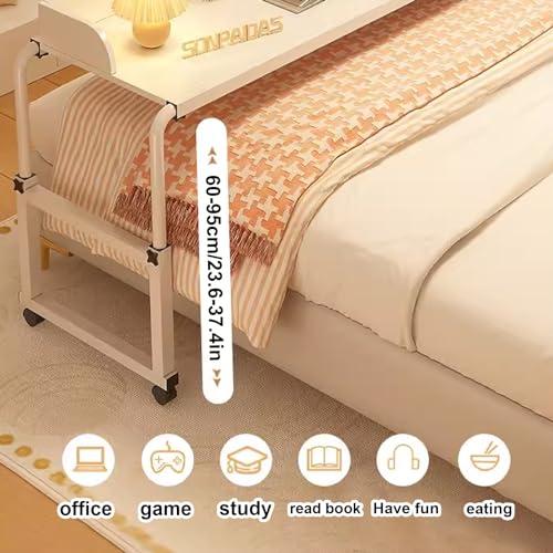 ZAIHW Adjustable Rolling Overbed Table - King Size, Laptop Desk for Home Office (Wood Color, 120cm)