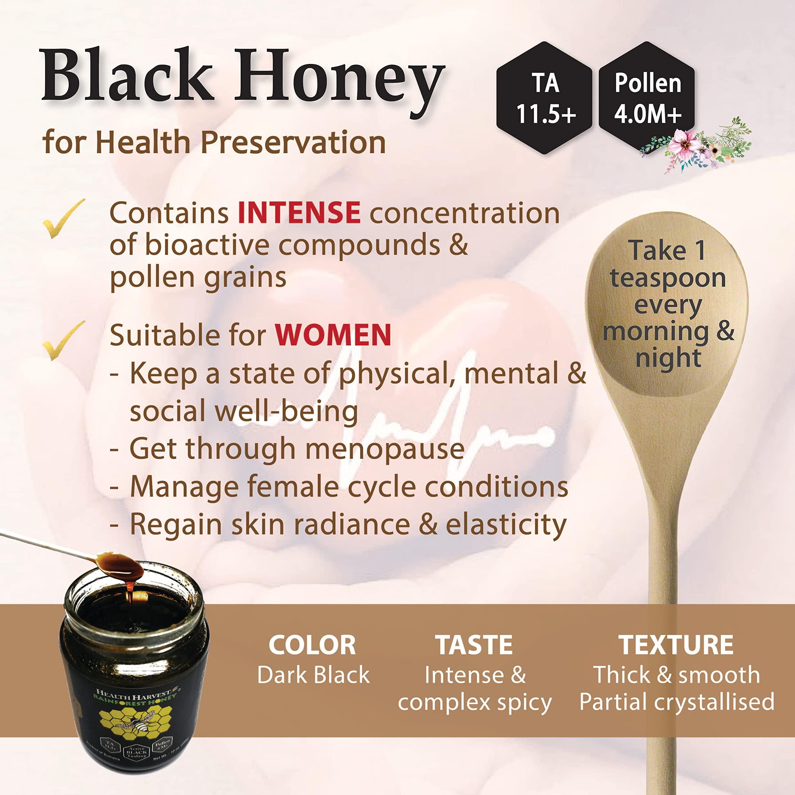 Health Harvest Tualang Black Honey 50g (TA 11.5+, Pollen Count 4.0M+, Pollen Variety 100+) Intense Choice for Women Preservation, Wild-ripening on 250ft Treetop, Raw, Unpasteurised, Unfiltered