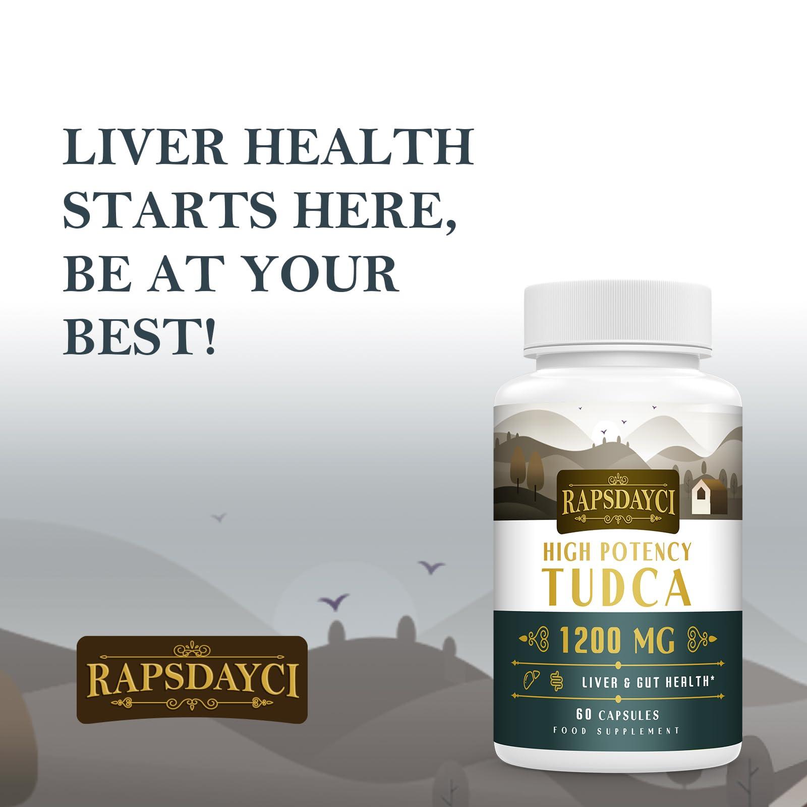 Rapsdayci Ultra Strength TUDCA (1200mg Per Serving), 60 Capsules - Tauroursodeoxycholic Acid, Liver Support Supplement, Enhances Proper Bile Production, Boosts Digestion and Immune System Support