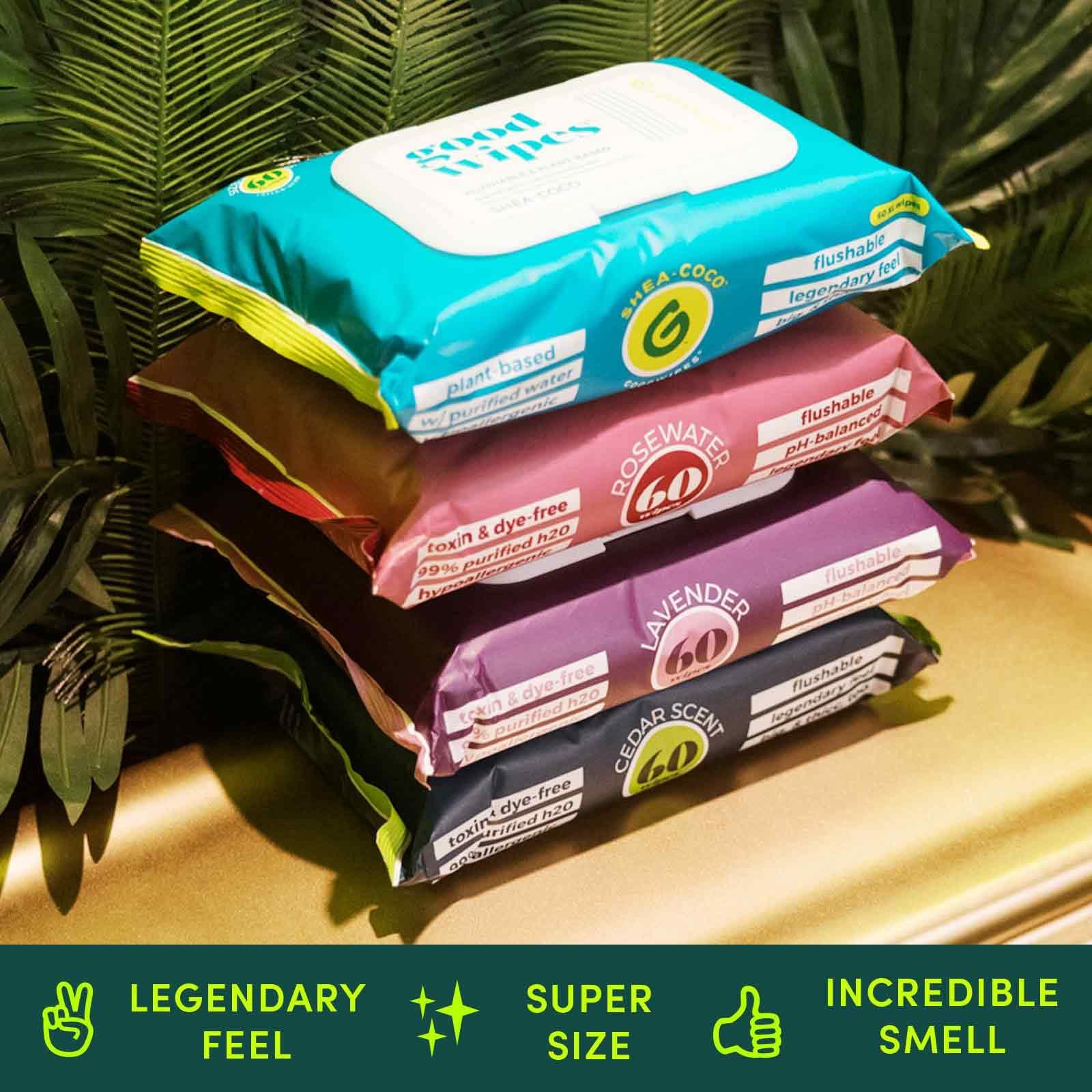 goodwipes Goodwipes Flushable & Biodegradable Wipes with Botanicals, Dispenser for At-Home Use Safe, Shea-Coco with Aloe, Septic and Sewer Safe (4 Variety Scent Pack)