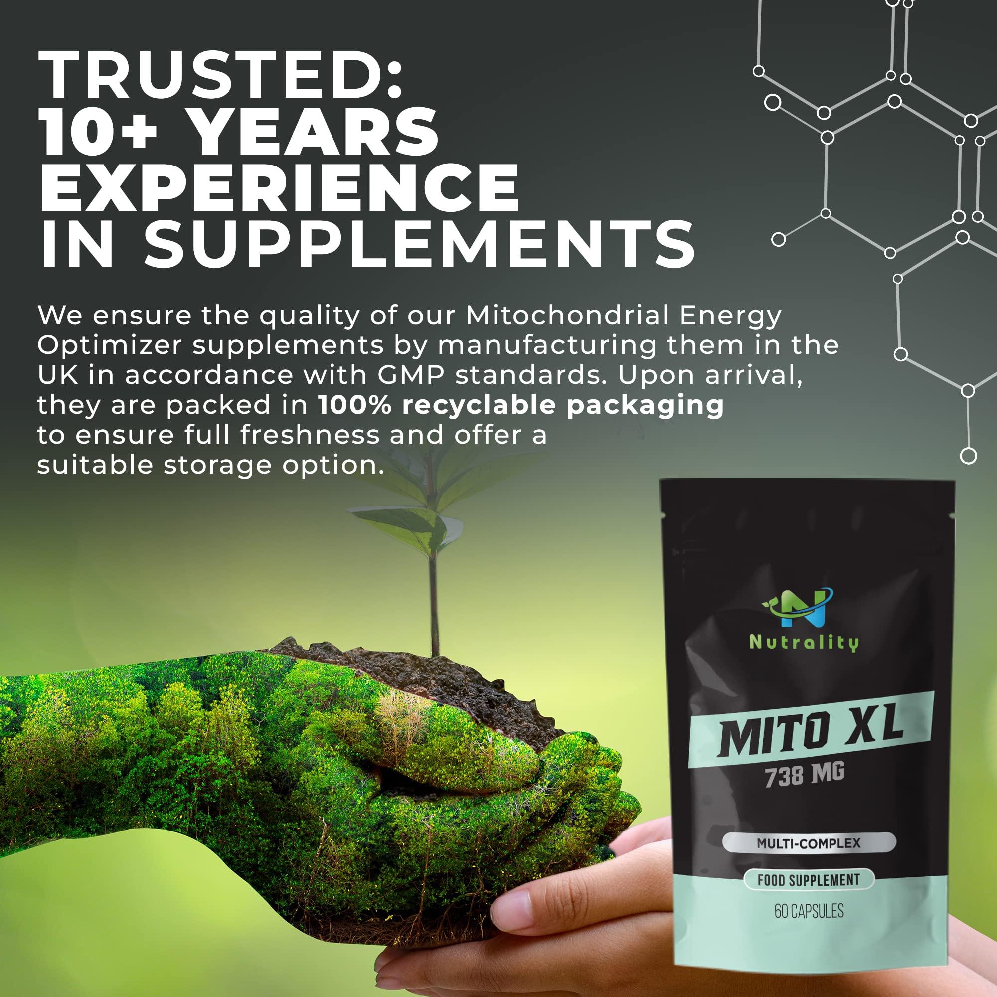 Nutrality Nutrality Mito XL 738mg Supplement | Mitochondrial Supplements for Cellular Energy | Vitamin B2, Schisandra, Turmeric & Black Pepper | 60 Vegan Capsules