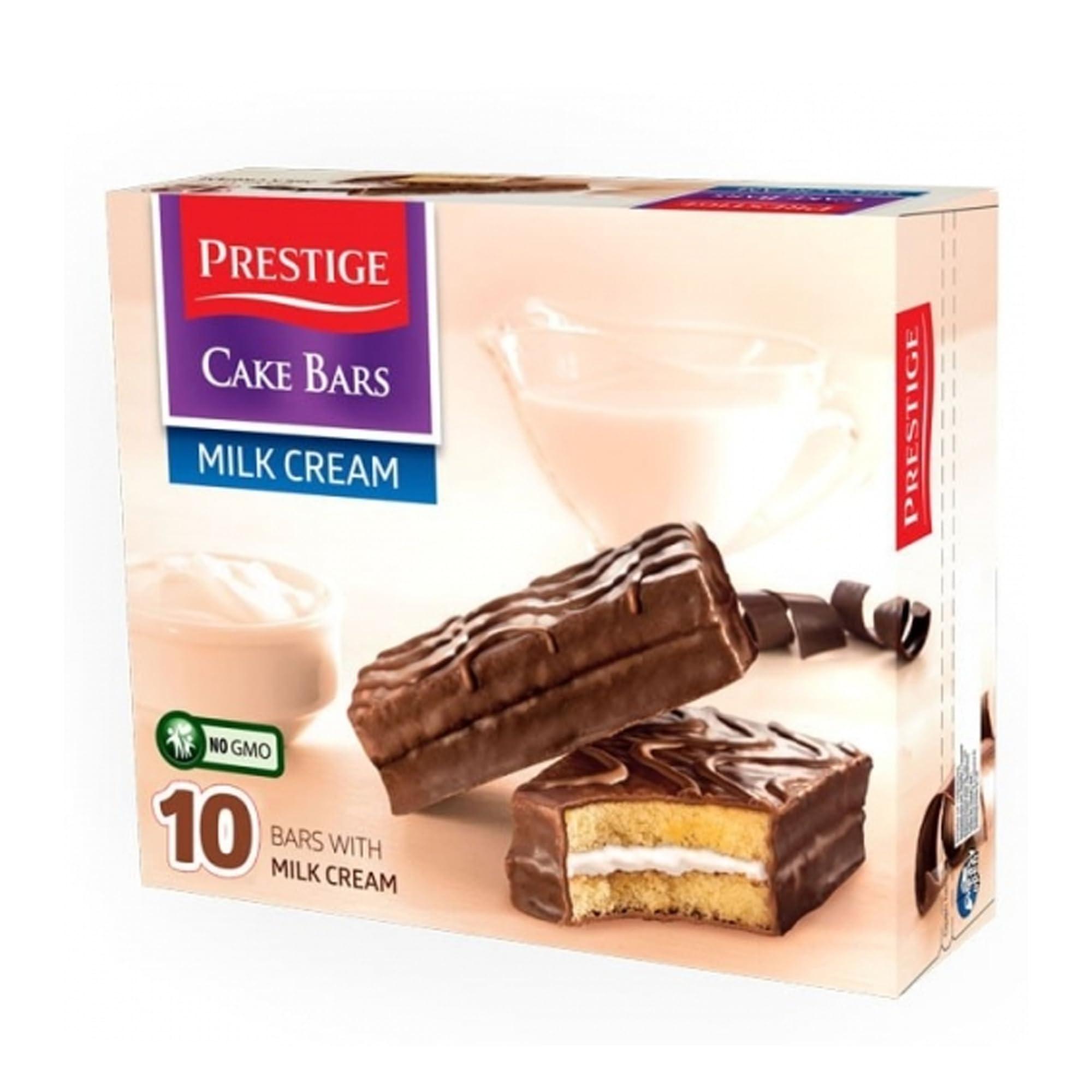 qubros Prestige Milk Cream Halal Cake Bars 300g | Halal Sponge Cake Bars | 10 Cake Bars in a Pack | No GMO | No Hydrogenated Fats | Halal Certified (Milk Cream Bars, 2 Pack)