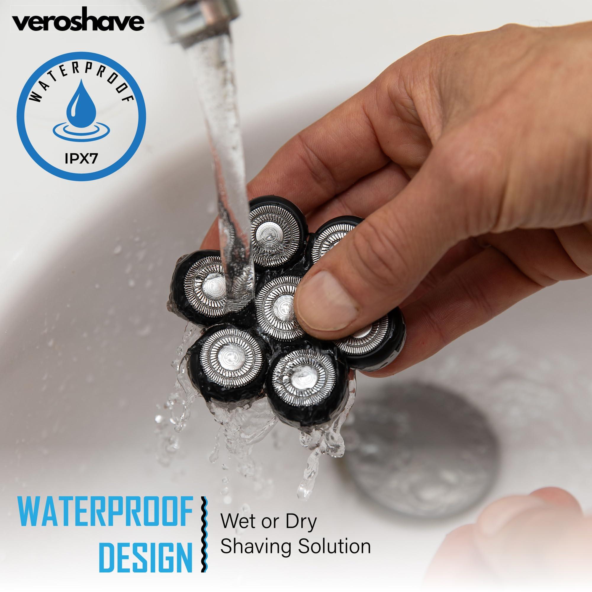 VEROSHAVE Veroshave 7-Blade Bald Head Shaver for Men - Cordless, Rechargeable Hair Trimmer With Curved Blades, Mess-Free & Full-Shave Travel-Friendly Grooming Kit