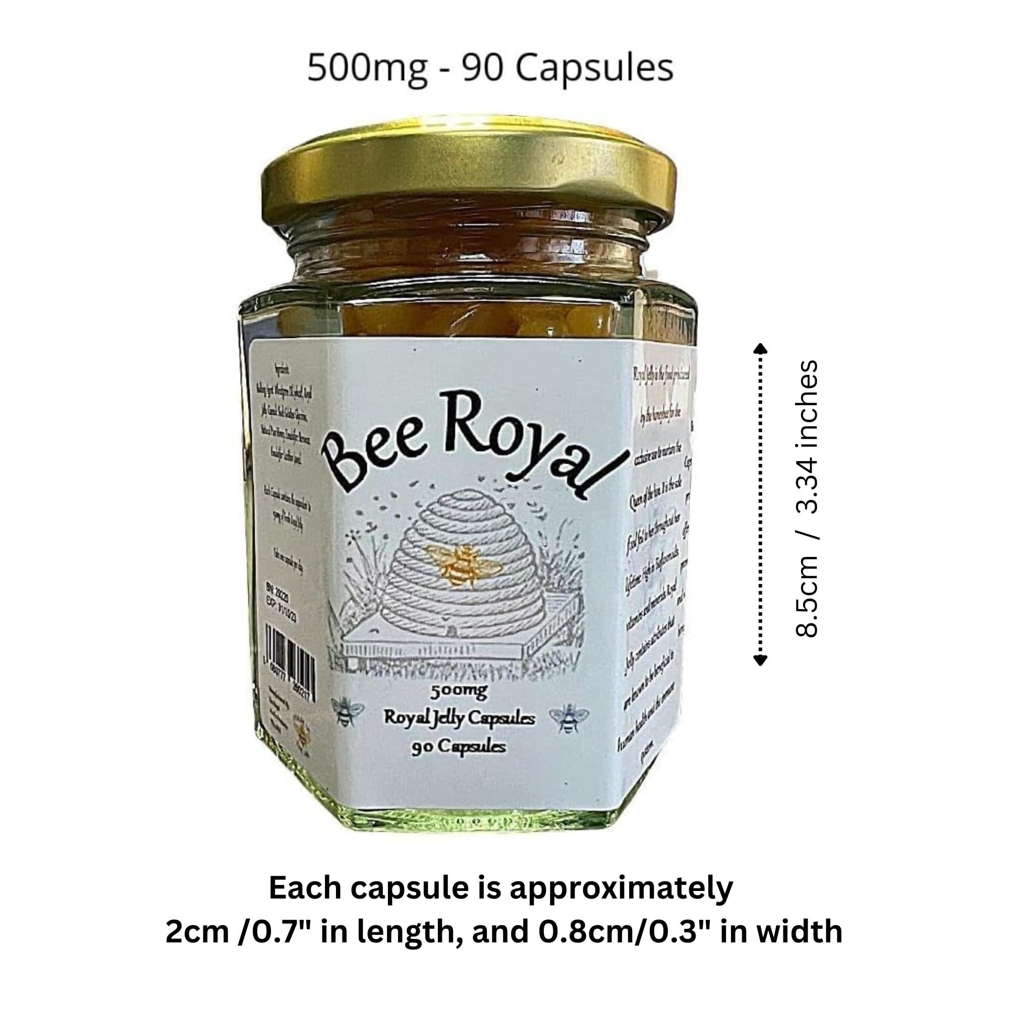 Bee Royal Bee Royal - 500mg Fresh Royal Jelly Capsules - 90 capsules of 100% fresh Queen's Jelly NOT freeze dried extract - supports immune system, fertility, energy management, reduces tiredness & fatigue