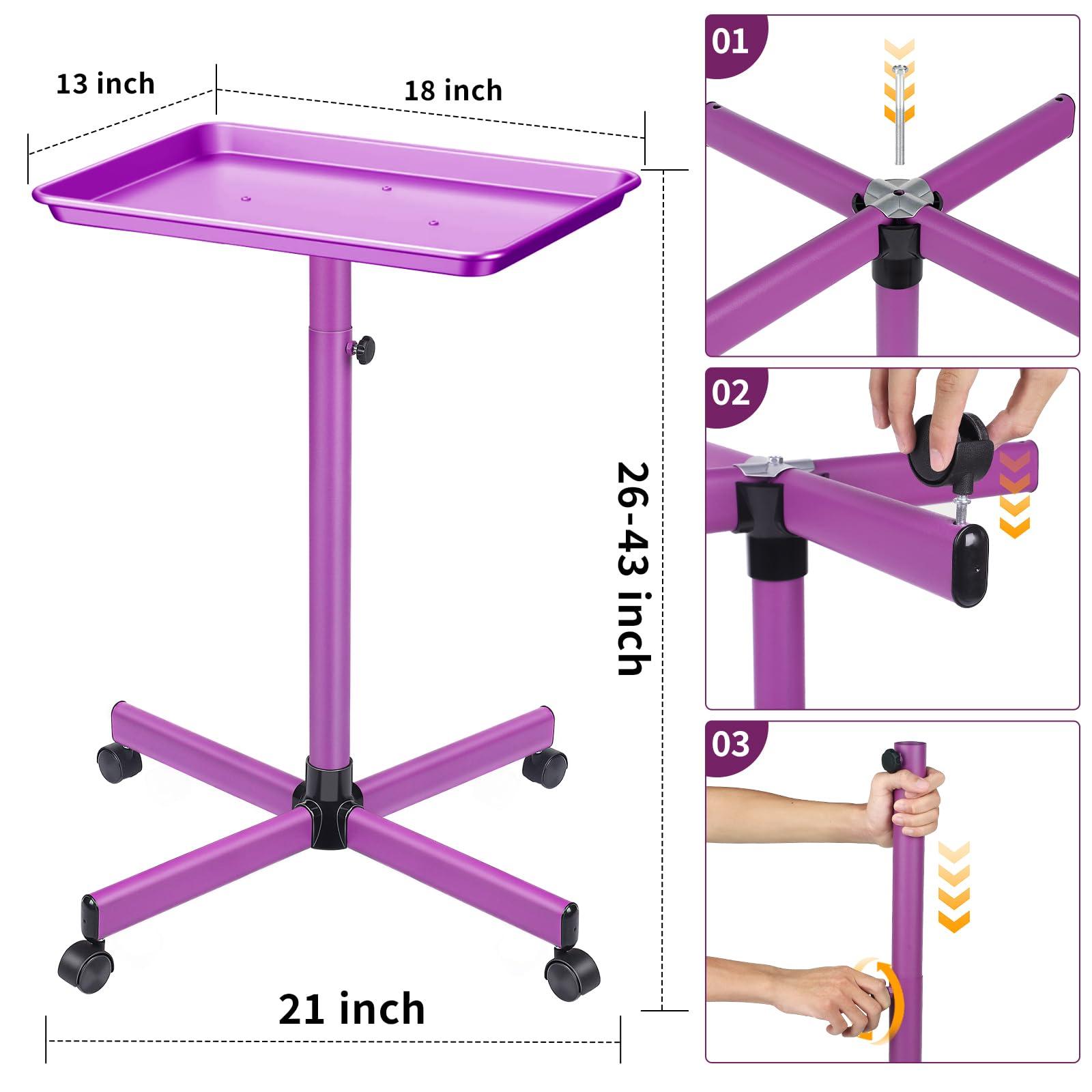 Wuissvnb wuissvnb Salon Tray, Salon Tray on Wheels, Premium Aluminum Salon Tray, Hair Stylist Tray, Tattoo Tray, Height Adjustable Salon Service Tray(Purple)