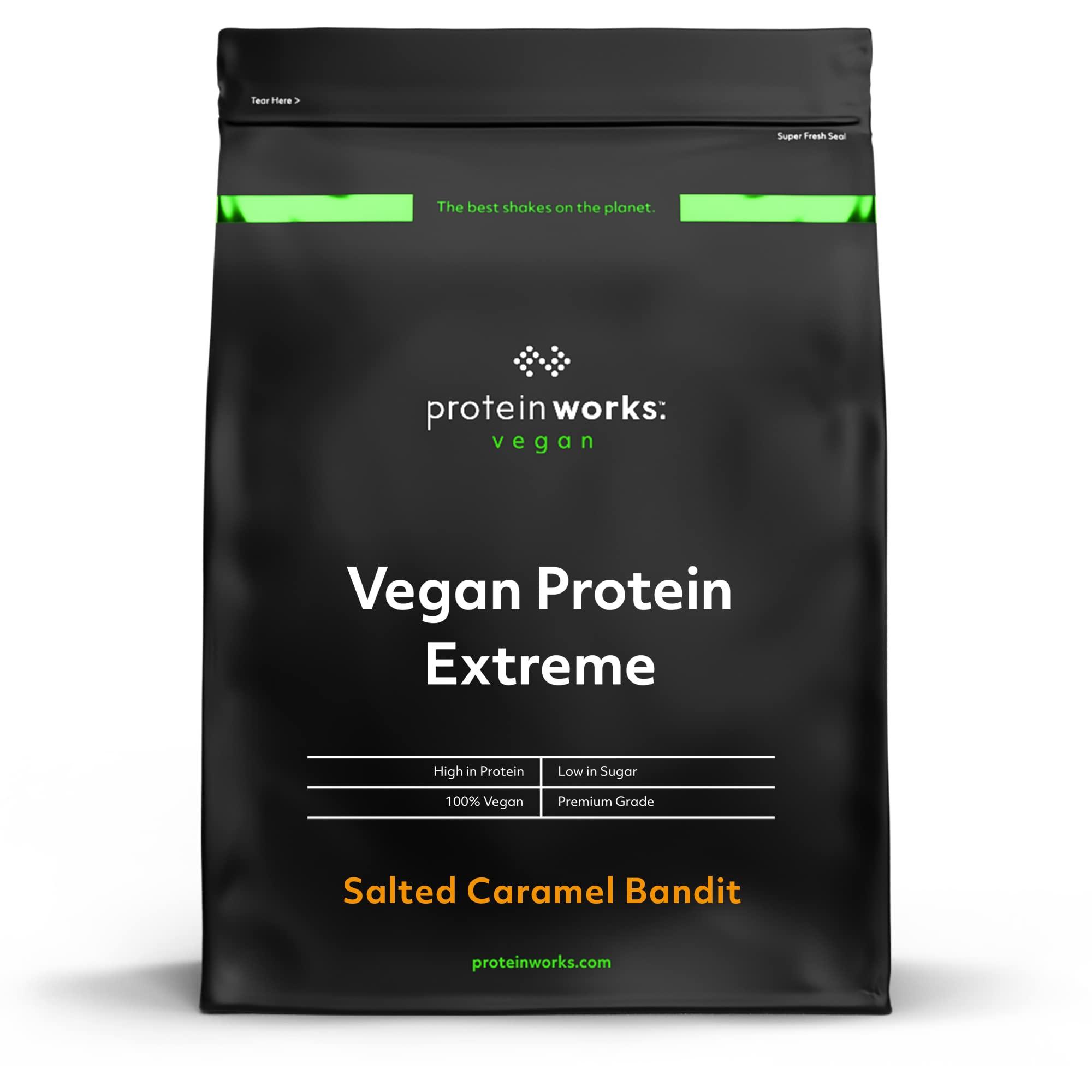 Protein Works Protein Works - Vegan Protein Extreme , Added Vitamin Blend , Vegan Protein Powder , Plant Based Protein Shake , 28 Servings , Salted Caramel Bandit , 1kg