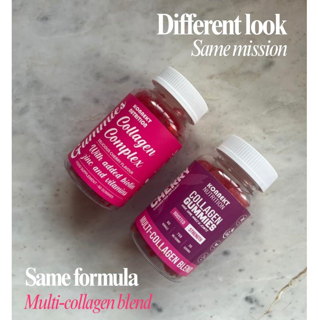 K - KONNEKT Marine Collagen Gummies - Hydrolysed Collagen Peptides with Zinc, Biotin and Folic Acid - Collagen Supplement for Men & Women - 60 Gummies for Hair, Skin, Nails & Joints - with Vitamin A, C & E