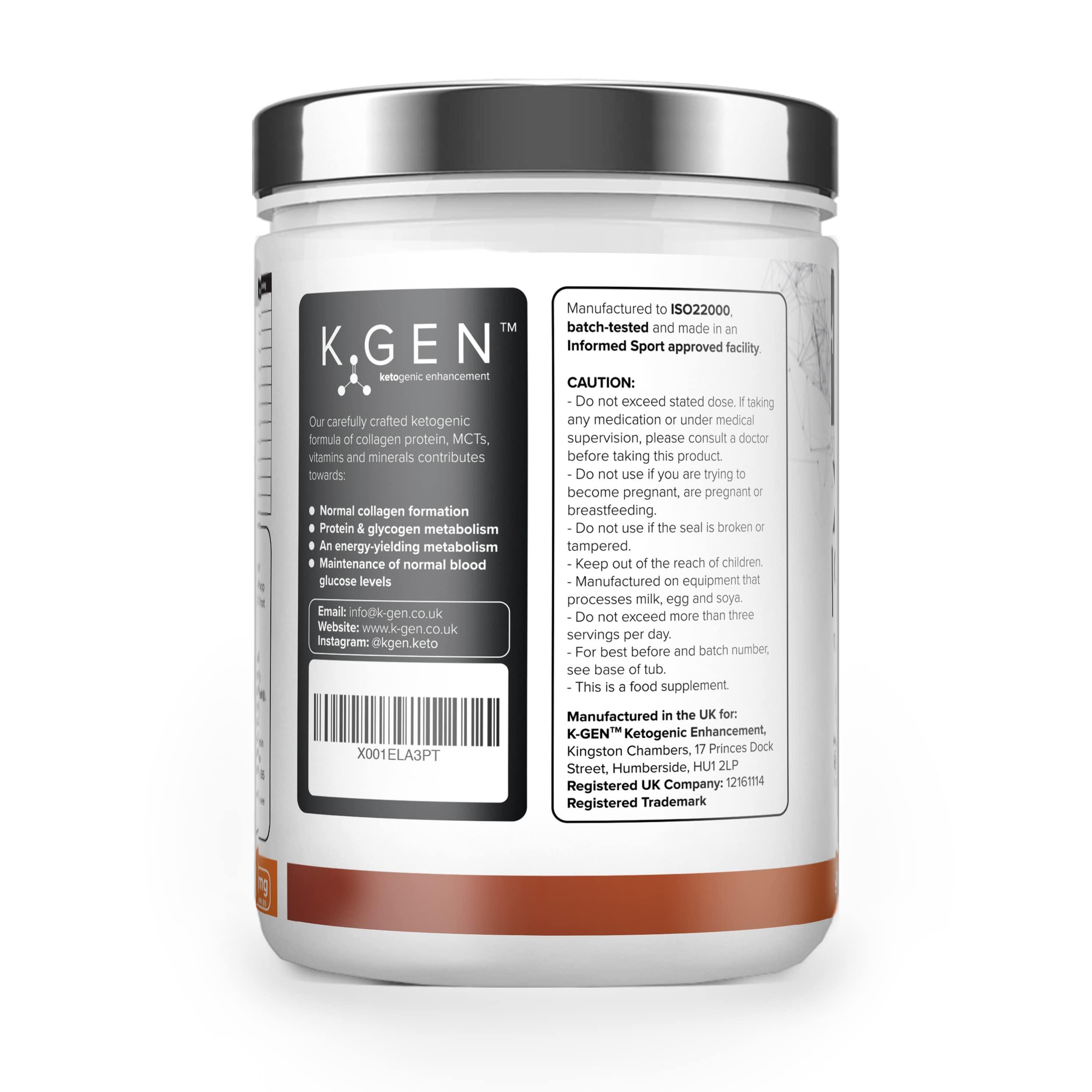 K GEN ketogenic enhancement K-GEN Keto Collagen Protein Powder Natural Multi Collagen Chocolate Blend, Coconut MCT Vitamin C+B6 | UK Made Advanced Ketosis for Keto & Paleo | Low Carb Free-from: Sugar, Whey & Gluten