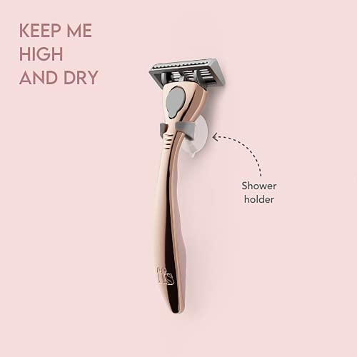 FFS FFS Beauty Shaving Essentials - Premium Razor, Diamond-coated Titanium 6-Blade Cartridge & Shower Holder