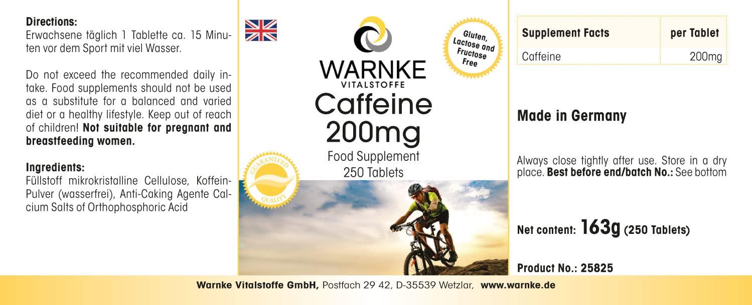 WARNKE VITALSTOFFE Caffeine 200mg - highly dosed - vegan - 250 tablets | Warnke Vitalstoffe - German pharmacy quality
