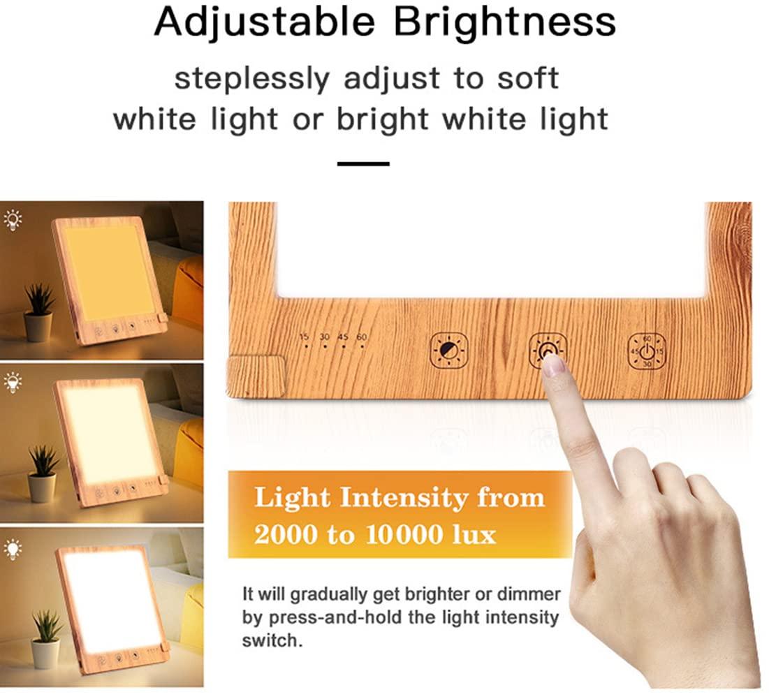 HYHMJ Wood Grain SAD Lamp, 10000 Lux Light Therapy Lamp, Sad Lights for Depression, with 3 Color Modes Adjustable Brightness, 4 Timer Settings UV-Free Sunlight Lamp,Wood Grain