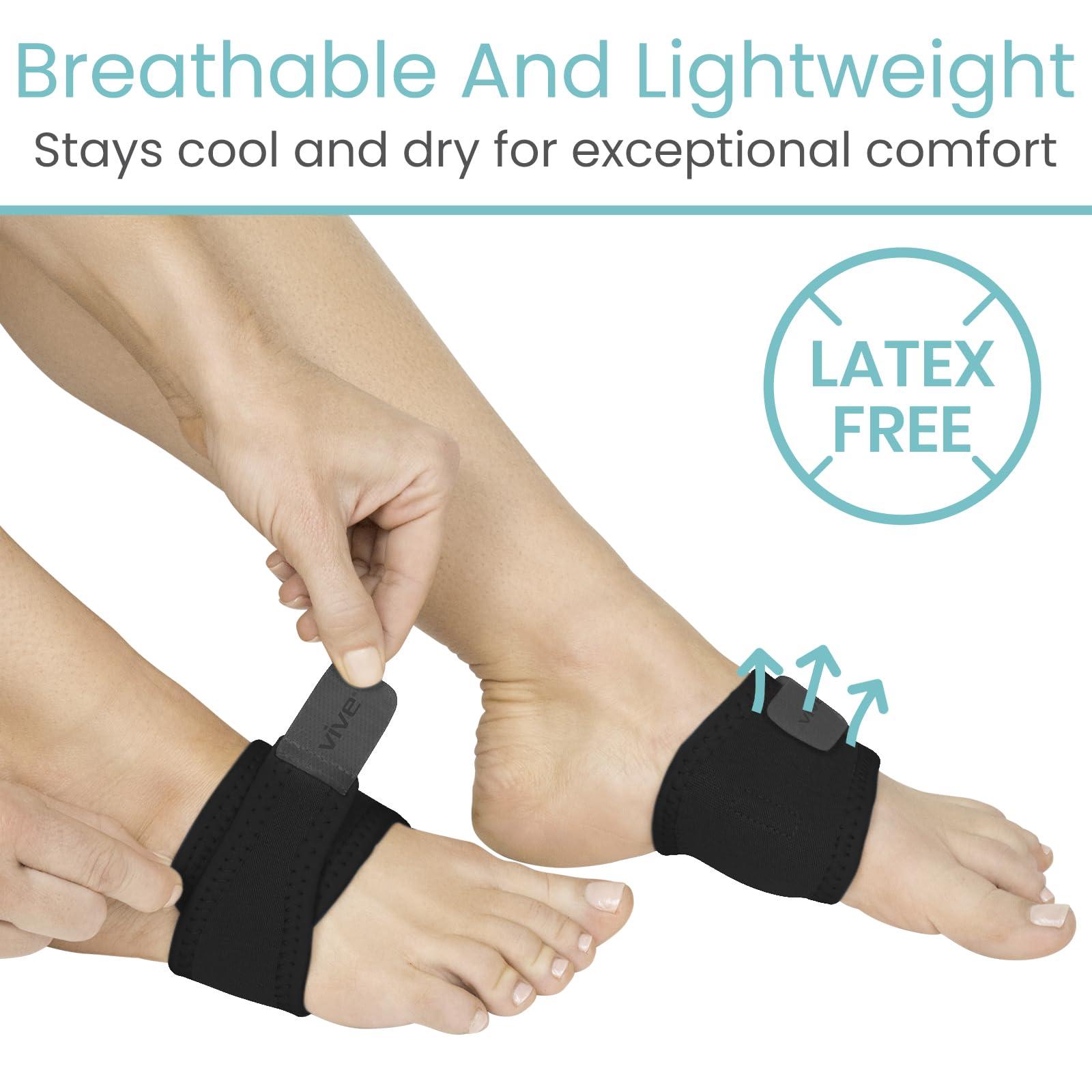 Vive Vive Arch Support Brace (Pair) - Plantar Fasciitis Gel Strap for Men, Woman - Orthotic Compression Support Wrap Aids Foot Pain, High Arches, Flat Feet, Heel Fatigue (Black)