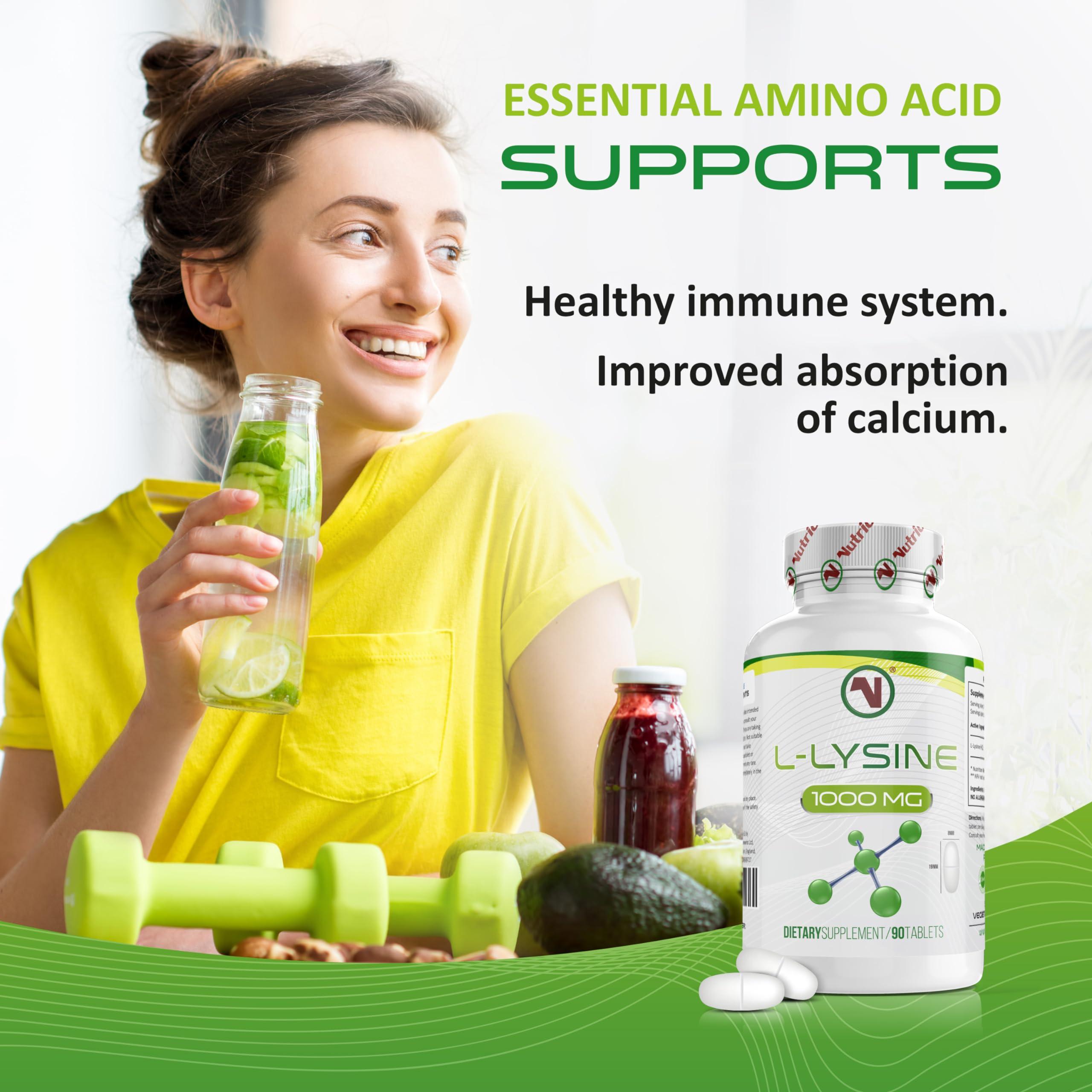 Nutriodol L-Lysine x 90 1000mg Tablets | Smallest Possible 19mm Formula | Easier to Swallow and Quicker to Absorb - Suitable for Vegetarian and Vegan. (90)