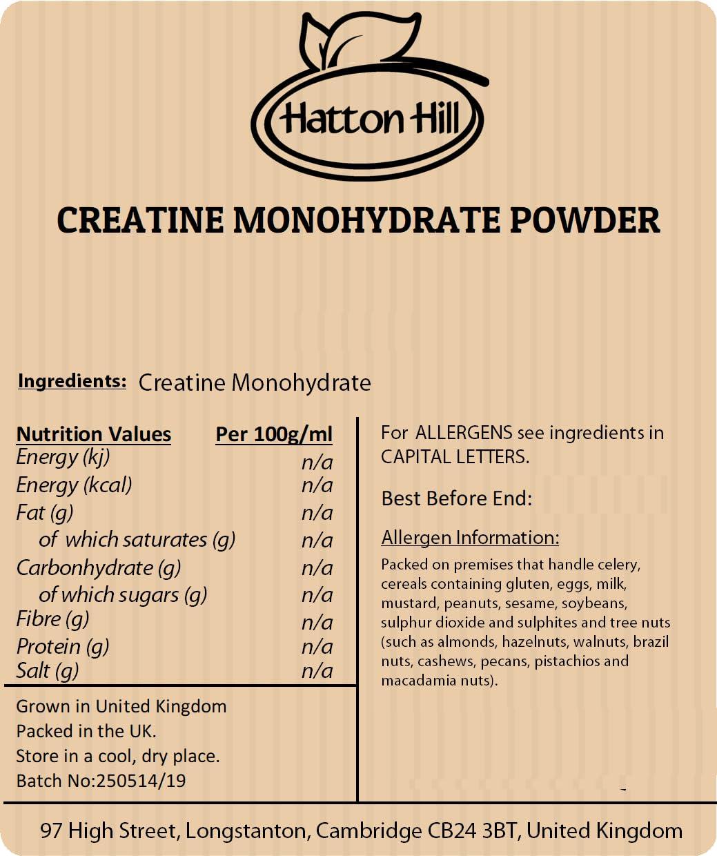 Hatton Hill Creatine Monohydrate Powder 1kg, Creatine Supplement, Micronized Creatine, Creatine Powder, Unflavoured, 5000mg Per Serv (5g), 200 Servings by Hatton Hill