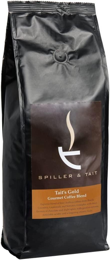 Spiller & Tait Spiller & Tait Tait's Gold, Gourmet Coffee Bean Blend 1kg Bag, Rich Arabica Beans Espresso Blend Medium/Dark Roast - Suitable for All Coffee Machines