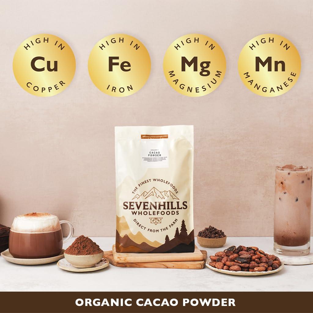 sevenhills wholefoods Sevenhills Wholefoods Organic Cacao/Cocoa Powder 1kg | Natural Source of Potassium & Manganese | Pure & Vegan for Hot Chocolate, Smoothies & Baking | Unsweetened & Non-Alkalised | GMO Free