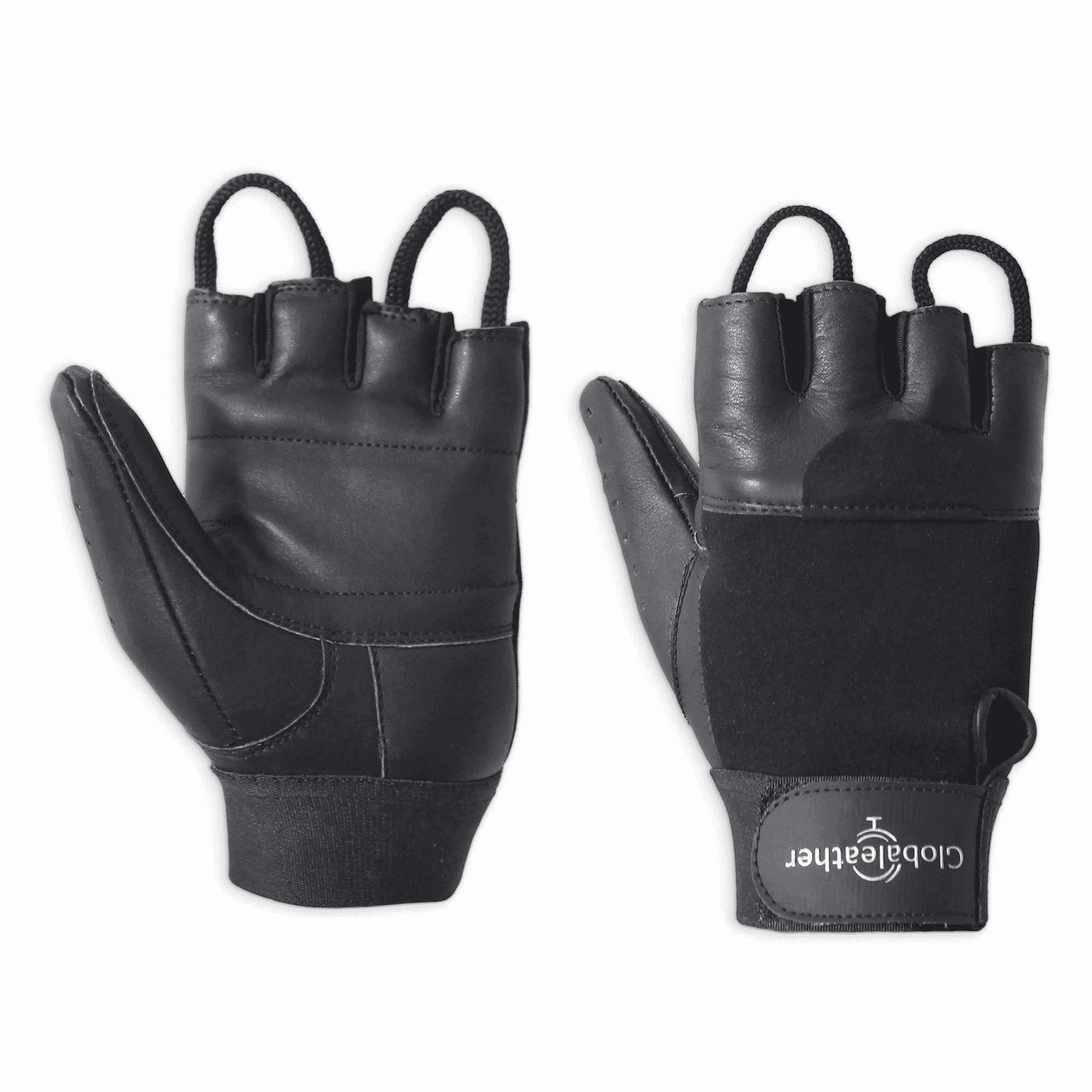 Globaleather Globaleather Classic Fingerless Wheelchair Gloves - Black (Small) - Hardwearing, Padded Breathable Leather for Great Grip, Protection, Comfort & Durability