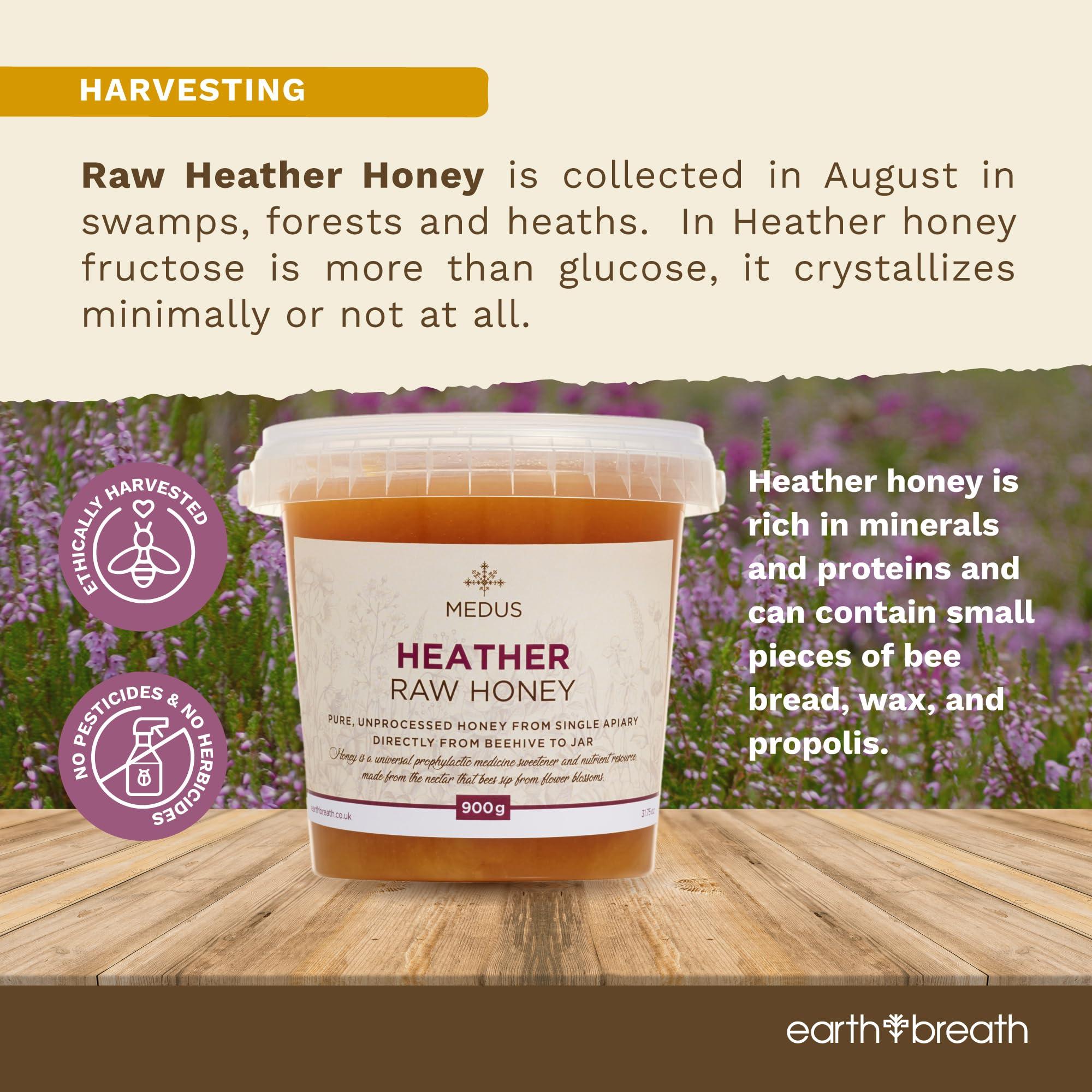 Earthbreath Earthbreath Heather Raw Honey 900g Pure, Unpasteurised, Unfiltered Wild Ling Heather Honey from Single Apiary Natural Sweetener for Cooking, Tea, Juice, Drinks, Food