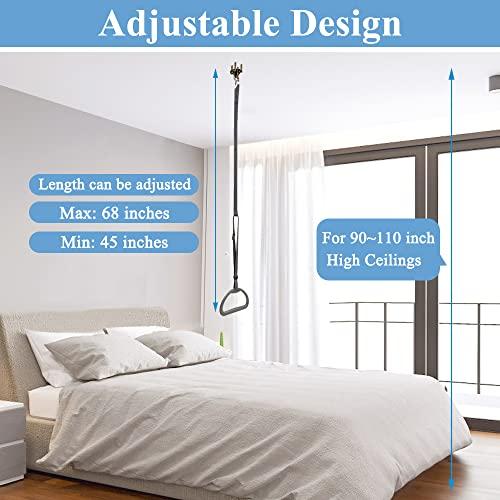 Mybow Bed Trapeze for Elderly Bed Pull Up Stand Assist Lift Hospital Bed Trapeze for Bed Mobility Transfer Ceiling Mounted Grab Bar Trapeze Overhead Stand Ladder Bed Standing Helper for Disabled Handicap