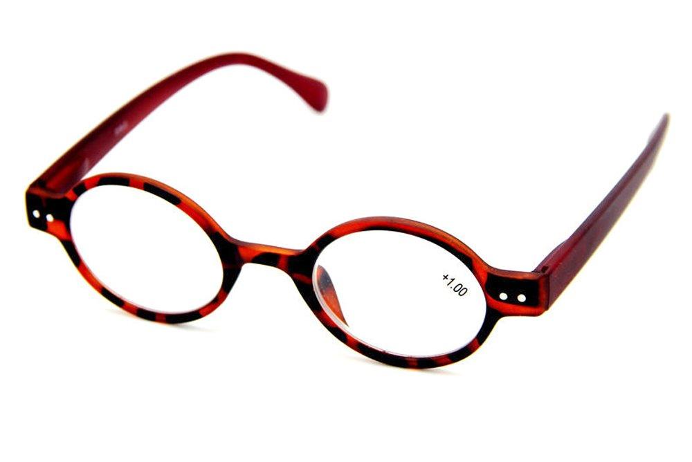Agstum Agstum Designer Small Round Oval Vintage Reading Glasses with Spring Hinge (Leopard Frame/Red Temples, 1, x)
