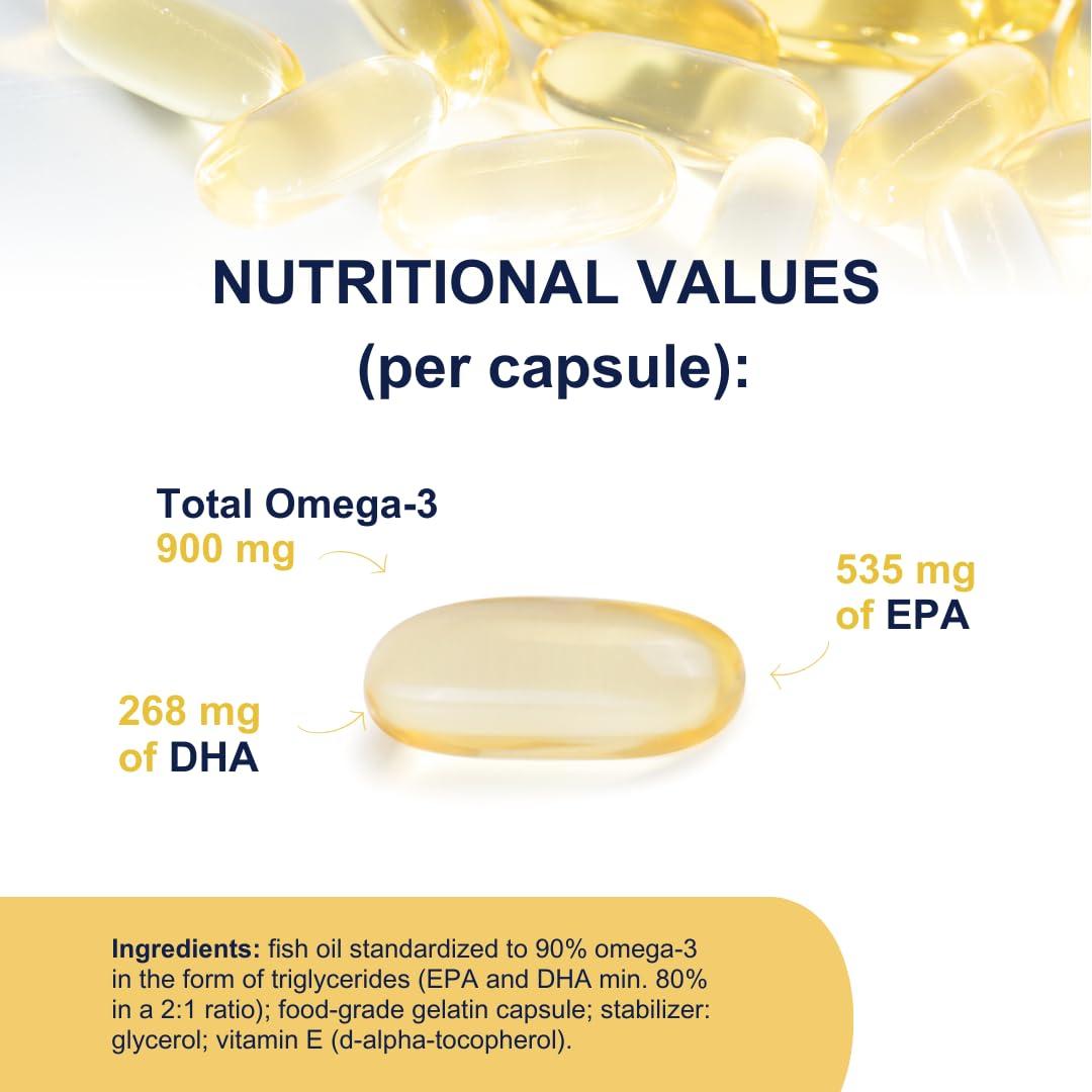 OMEGOR OMEGOR Vitality 1000-90 Capsules - Omega-3 with 800mg EPA/DHA per Capsule | The Only Omega-3 IFOS 5-Star Certified Since 2006 | 90% Omega-3 in rTG Form | High Dosage EPA and DHA